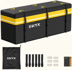 KYX 15 Cubic Feet Hitch Mount Vehicle Cargo Carrier Bag Car Pickup Truck 100% Waterproof, Anti-Tear 1000D PVC Fabric, Integrated Rain Curtain, Reinforced Straps (59" 18" 24")