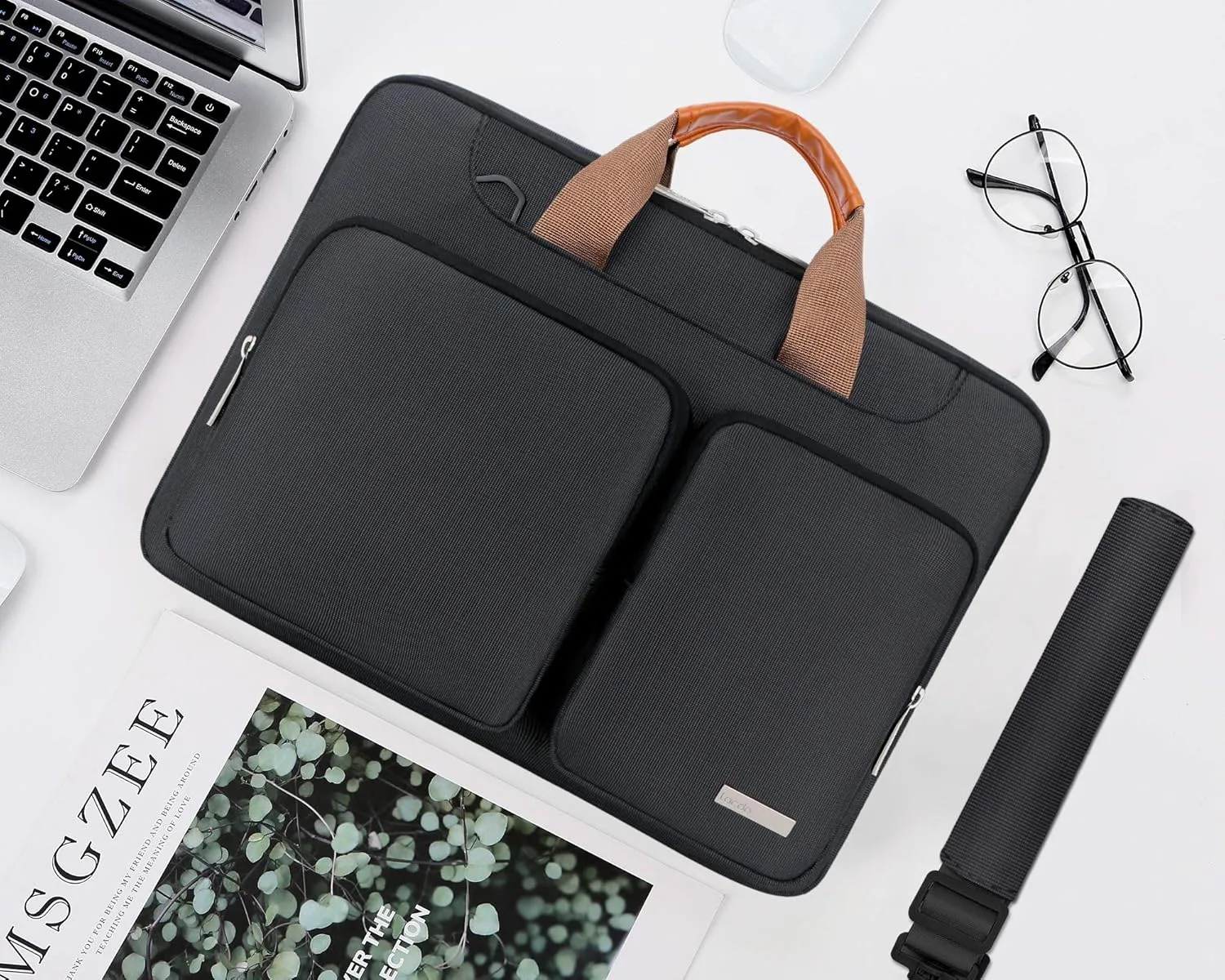 Lacdo 360° Protective Laptop Shoulder Bag, 14 Inch Laptop Sleeve Case for HP Lenovo Dell ASUS Acer Chromebook 14, HP Stream, Dell Inspiron, Lenovo IdeaPad, Acer Spin, ASUS ZenBook Computer Bag, Black