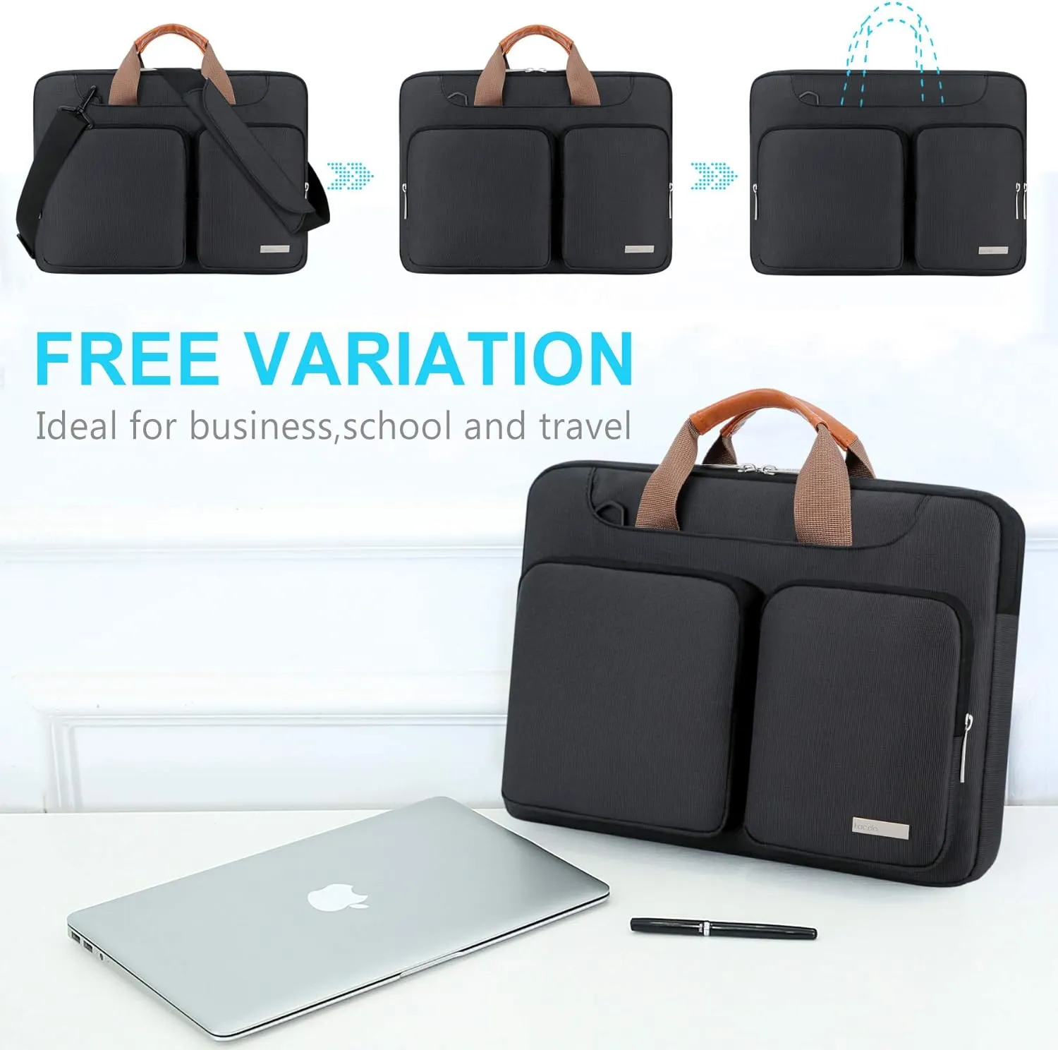 Lacdo 360° Protective Laptop Shoulder Bag, 14 Inch Laptop Sleeve Case for HP Lenovo Dell ASUS Acer Chromebook 14, HP Stream, Dell Inspiron, Lenovo IdeaPad, Acer Spin, ASUS ZenBook Computer Bag, Black