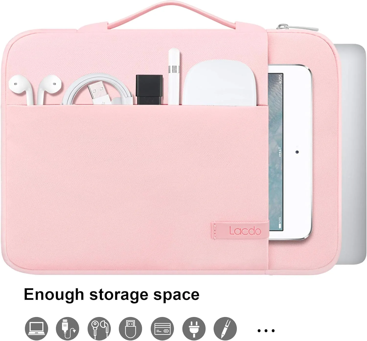 Lacdo Laptop Sleeve for Women, 14 Inch Laptop Sleeve Case for HP Lenovo Dell ASUS Acer Chromebook 14 / HP Stream 14 / Dell Inspiron 14 / Lenovo IdeaPad 14 / Spin 3 / ASUS ZenBook 14 Computer Bag, Pink