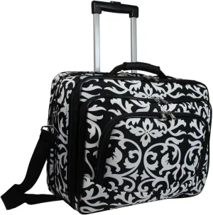 Ladies Damask Rolling Computer Laptop Bag Brief Case -- FITS A 13", 14", 15", 16" OR 17" LAPTOP (MEASURED CORNER TO CORNER DIAGONALLY)