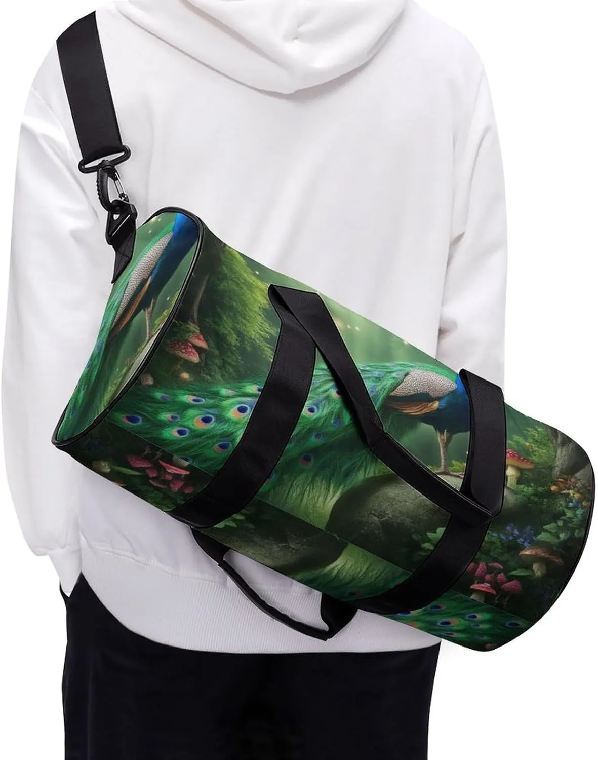 Ladies Overnight Weekender Waterproof Duffel Bag with Shoulder Strap Peacocks Landscape Gym Sports Bag for Travel Outdoor