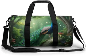 Ladies Overnight Weekender Waterproof Duffel Bag with Shoulder Strap Peacocks Landscape Gym Sports Bag for Travel Outdoor