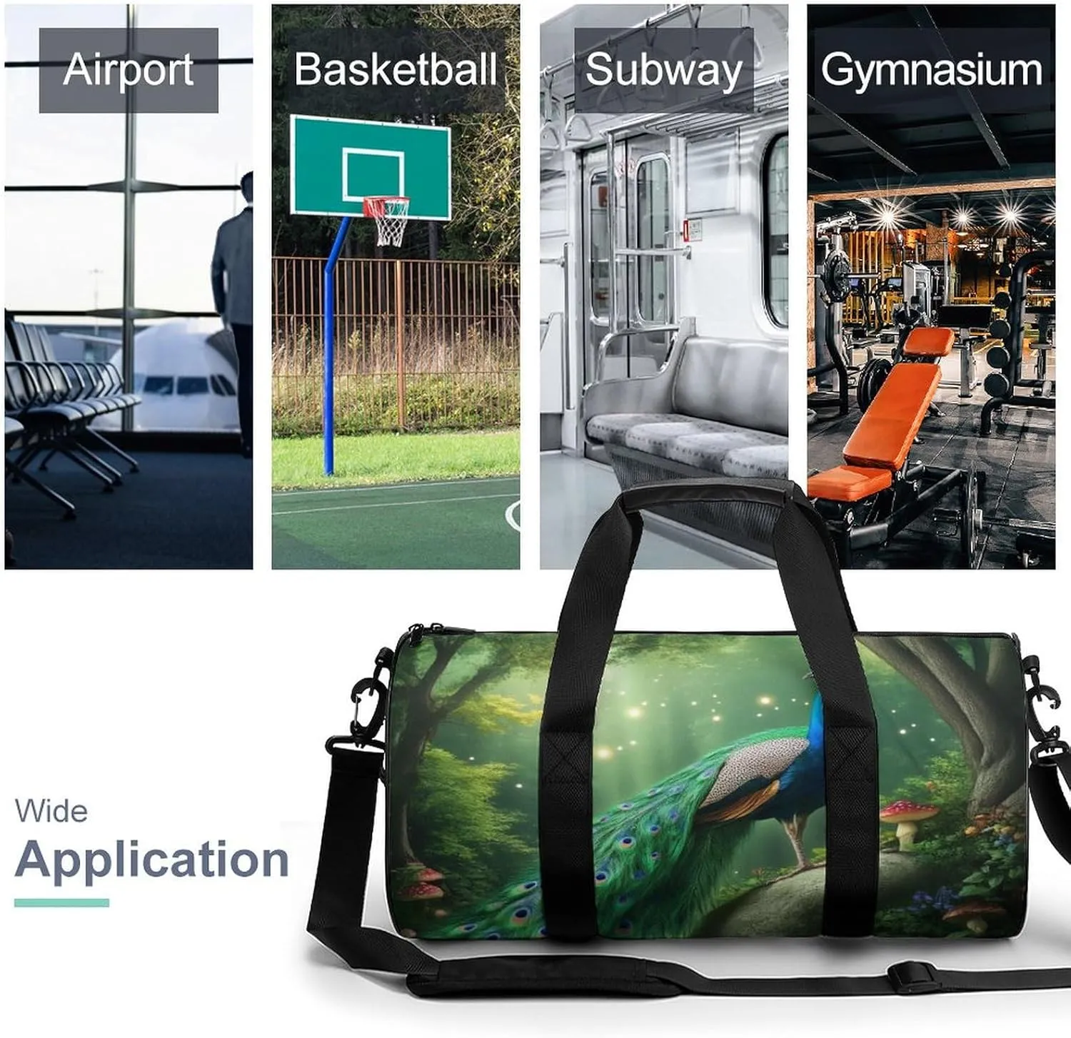 Ladies Overnight Weekender Waterproof Duffel Bag with Shoulder Strap Peacocks Landscape Gym Sports Bag for Travel Outdoor