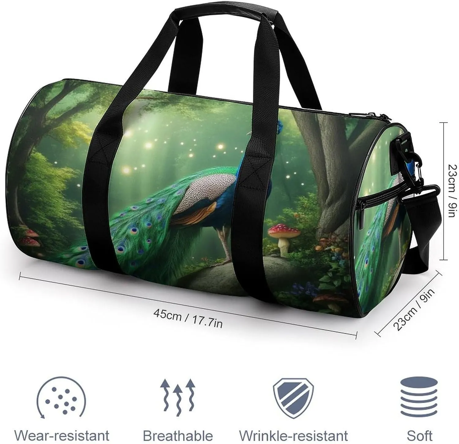 Ladies Overnight Weekender Waterproof Duffel Bag with Shoulder Strap Peacocks Landscape Gym Sports Bag for Travel Outdoor