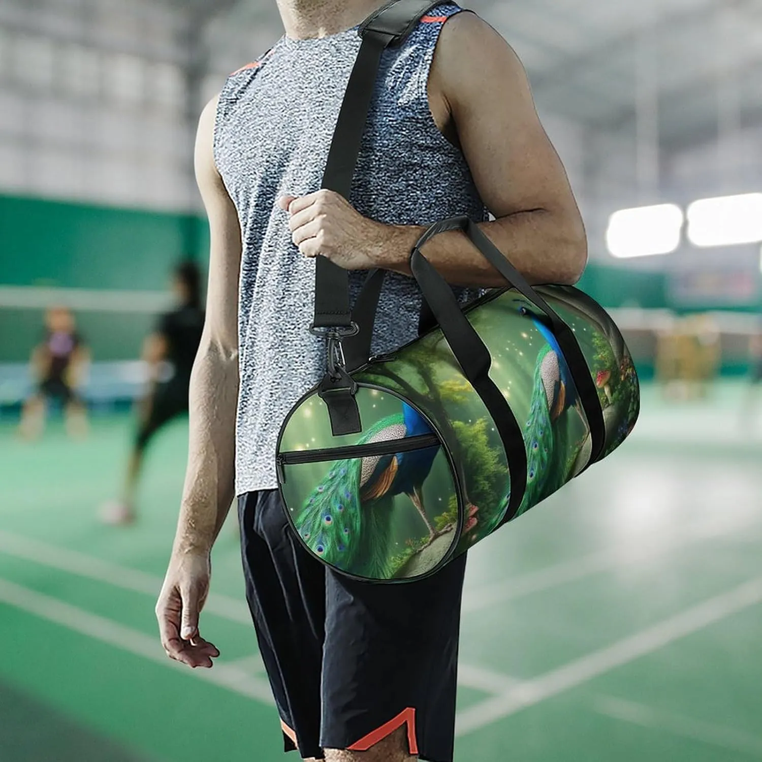Ladies Overnight Weekender Waterproof Duffel Bag with Shoulder Strap Peacocks Landscape Gym Sports Bag for Travel Outdoor