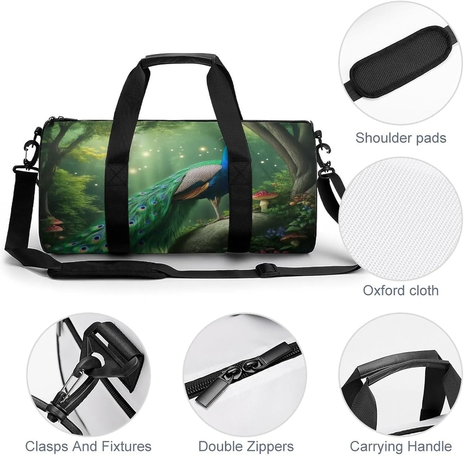 Ladies Overnight Weekender Waterproof Duffel Bag with Shoulder Strap Peacocks Landscape Gym Sports Bag for Travel Outdoor
