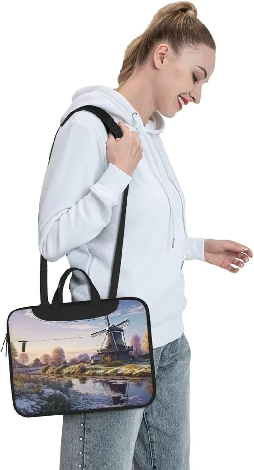 Landscape with a Traditional Windmill Laptop Shoulder Bag Portable Laptop Bag Laptop Case Crossbody Briefcase w/Strap Handle