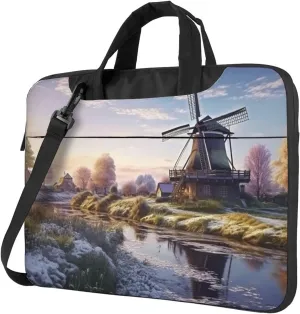 Landscape with a Traditional Windmill Laptop Shoulder Bag Portable Laptop Bag Laptop Case Crossbody Briefcase w/Strap Handle