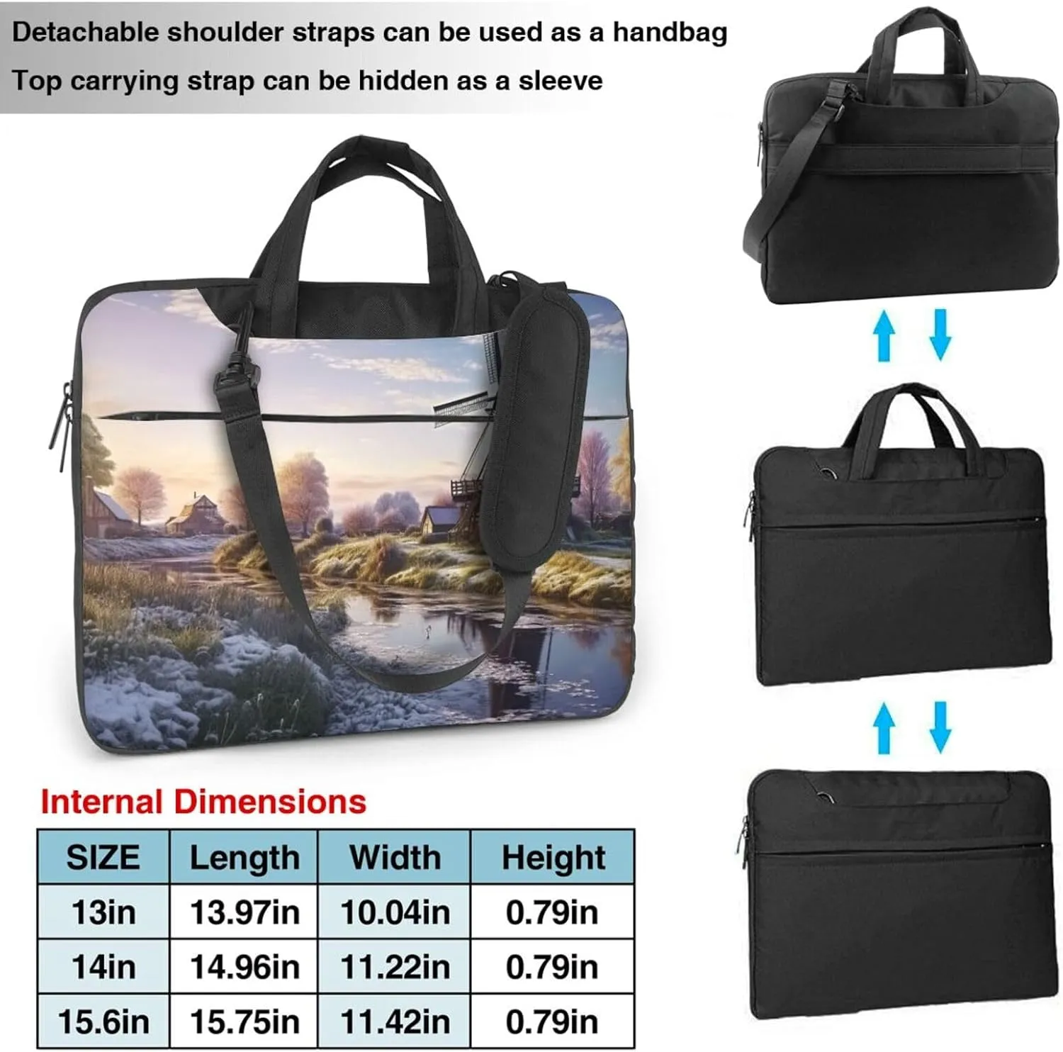Landscape with a Traditional Windmill Laptop Shoulder Bag Portable Laptop Bag Laptop Case Crossbody Briefcase w/Strap Handle