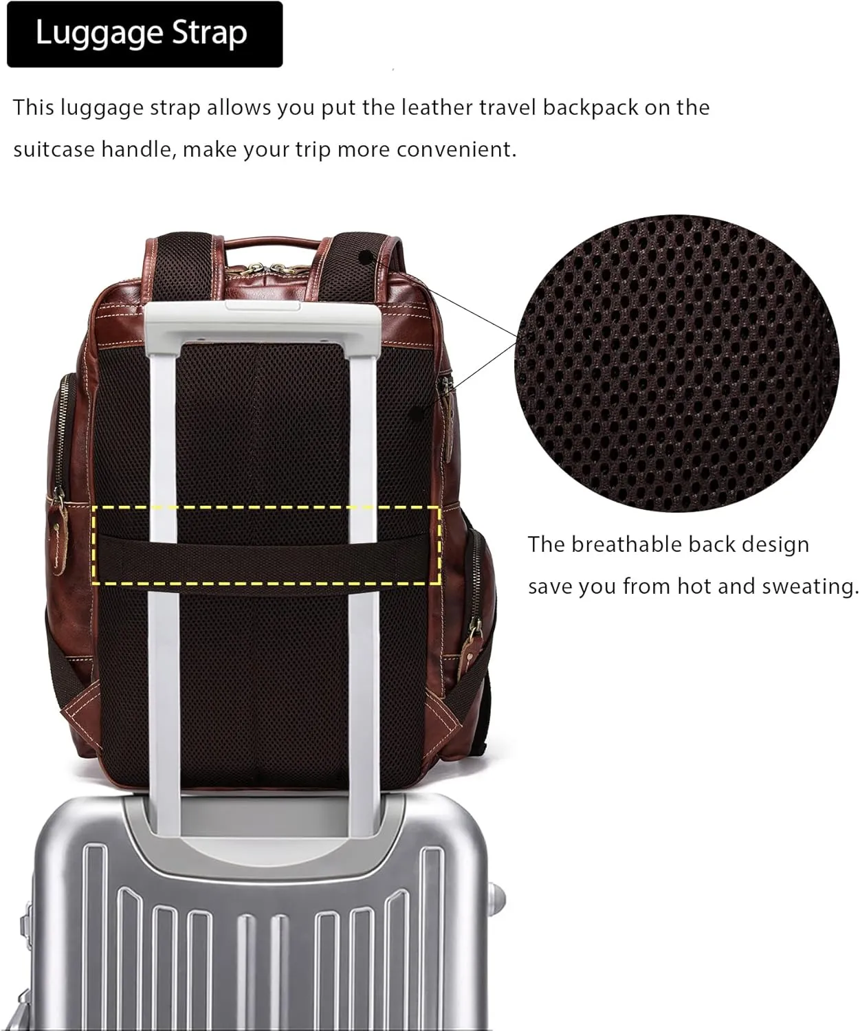 LANNSYNE Full Grain Leather Backpack For Men, Fits 16" Laptop, Coffee