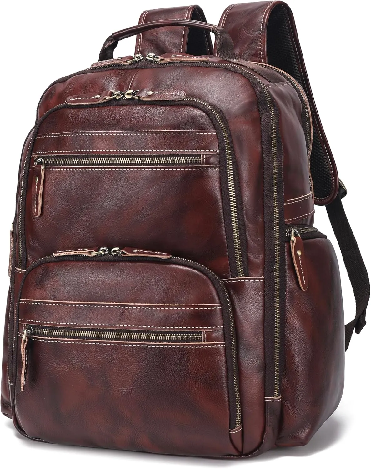 LANNSYNE Vintage Full Grain Leather Backpack For Men, 17.3'' Laptop Bag Causal Rucksack Shoulder Bag Overnight For Business/Hiking/Travel