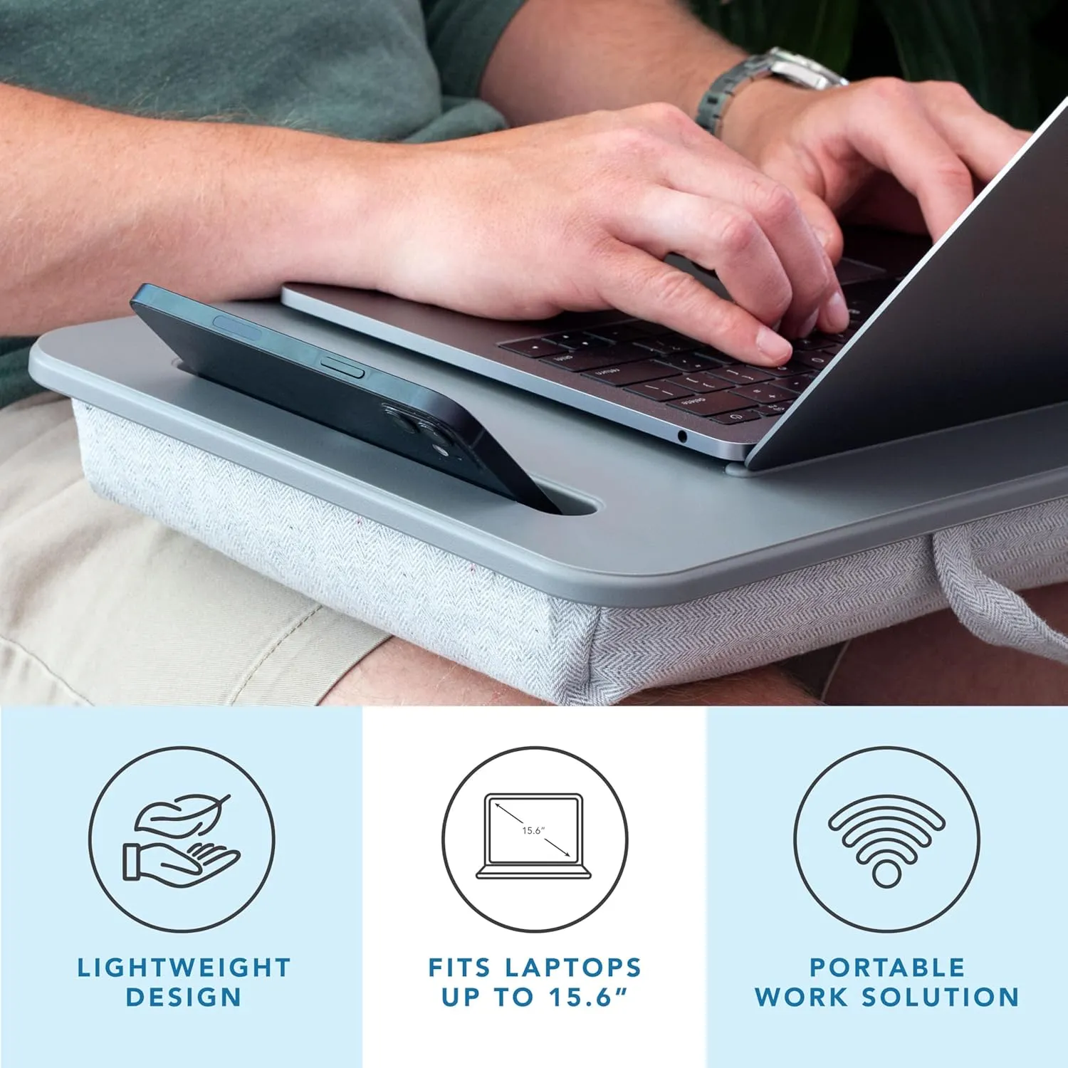 LAPGEAR Sidekick Lap Desk with Device Ledge and Phone Holder - Gray - Fits up to 15.6 Inch Laptops - Style No. 44215