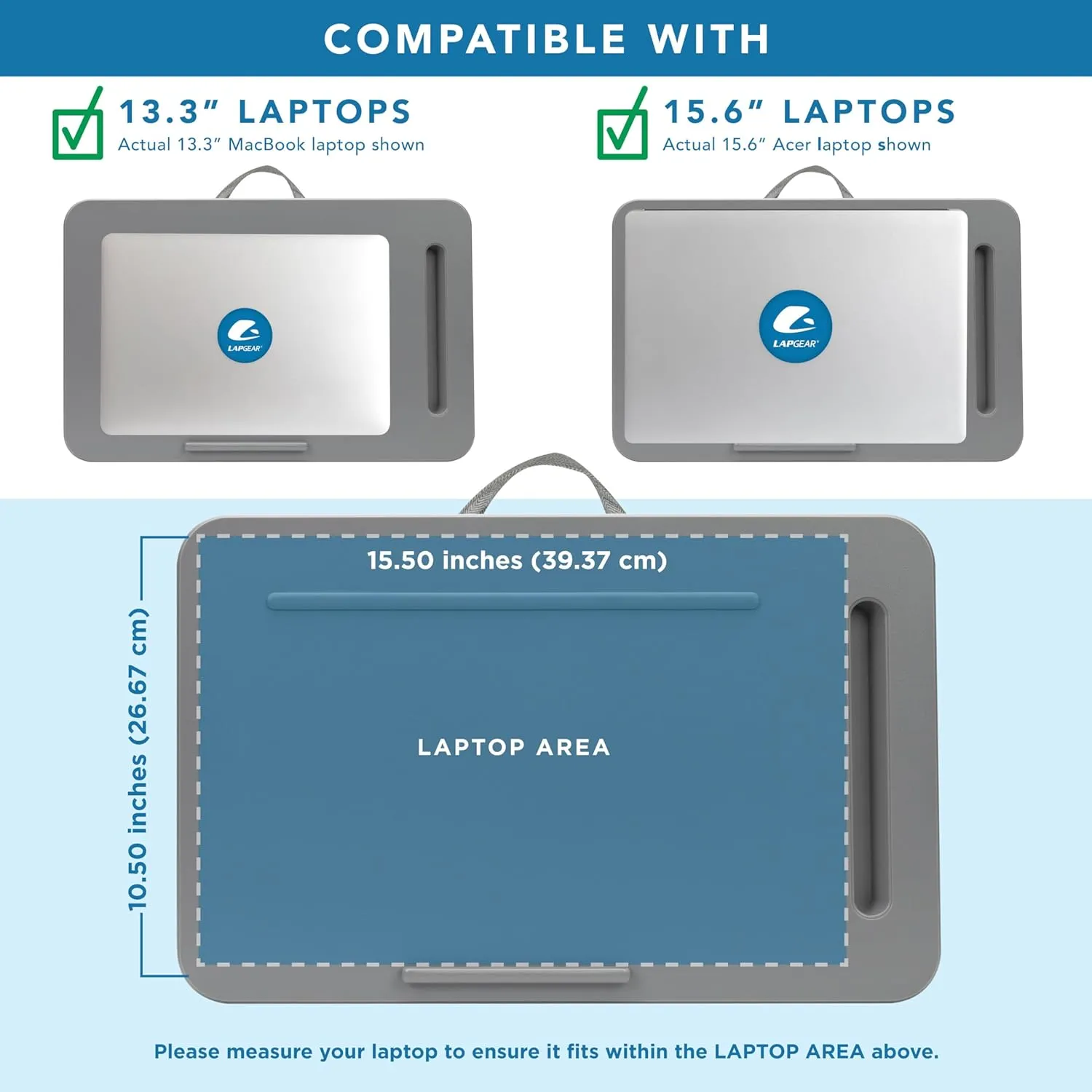 LAPGEAR Sidekick Lap Desk with Device Ledge and Phone Holder - Gray - Fits up to 15.6 Inch Laptops - Style No. 44215