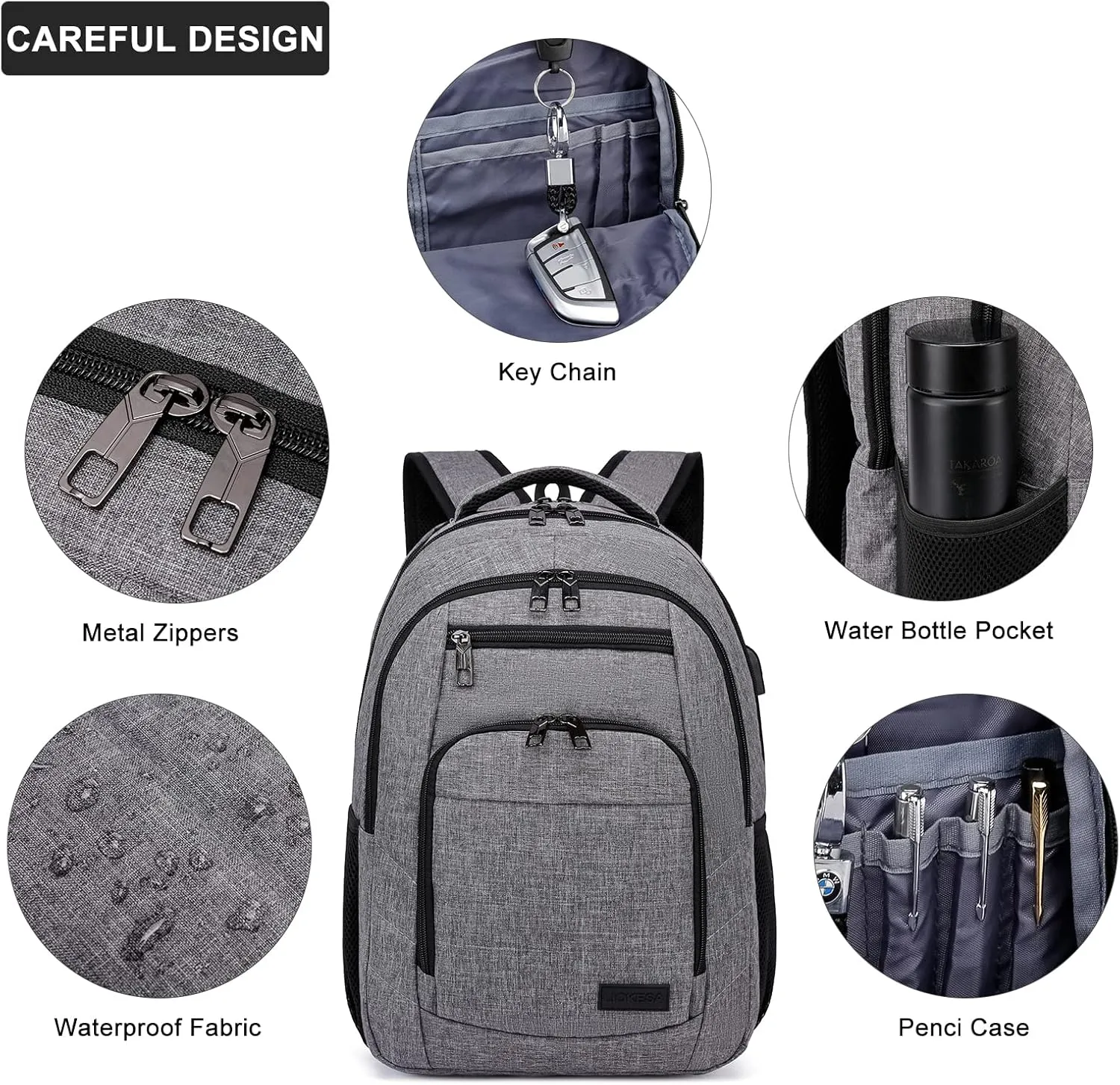 Laptop Backpack, 17.3 Inch Large School Backpacks with USB Charging Port, Anti Theft Water Resistant College Computer Bag Daypack for Men Women, Grey