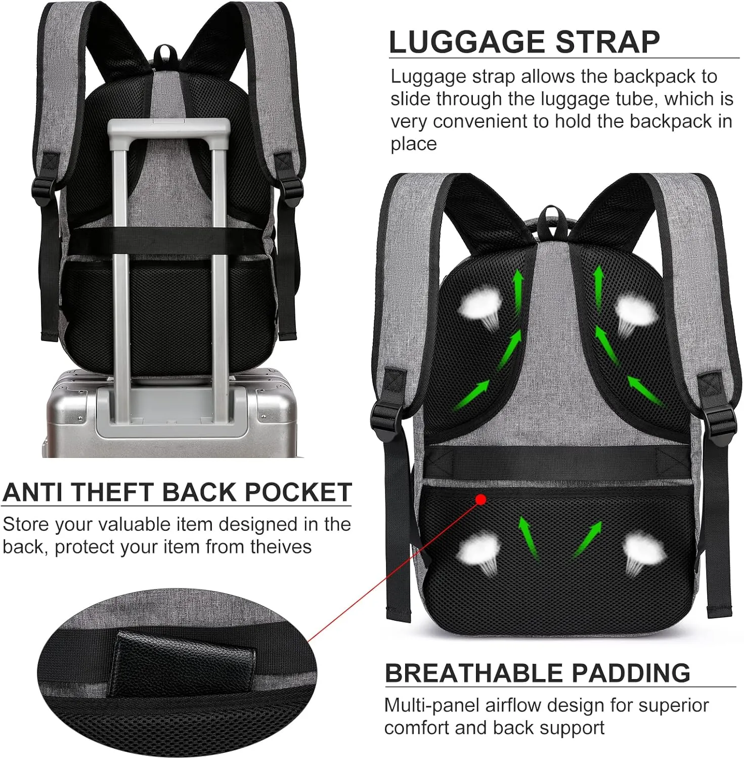 Laptop Backpack, 17.3 Inch Large School Backpacks with USB Charging Port, Anti Theft Water Resistant College Computer Bag Daypack for Men Women, Grey