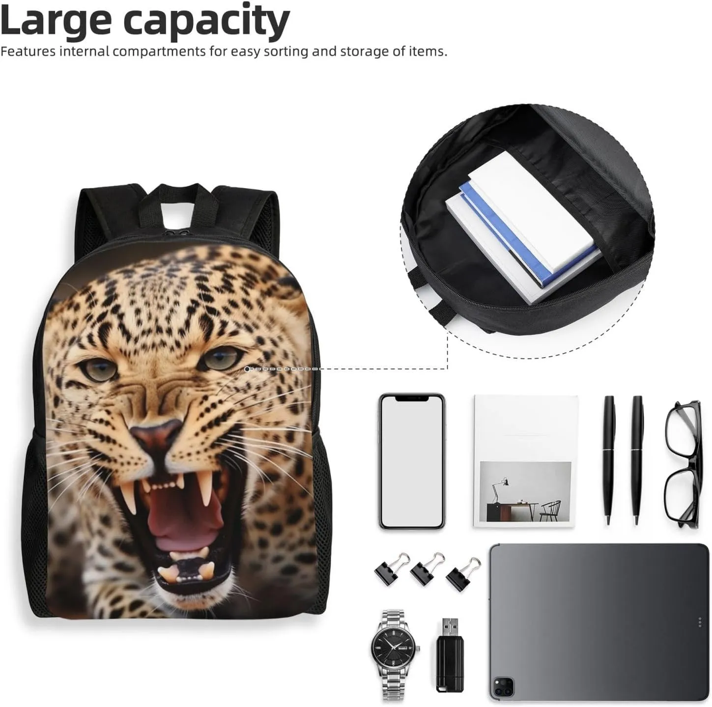 Laptop Backpack for Men Women Carry On Backpack Leopard Roars Cool Animal Backpack Lightweight Travel Bag Casual Daypack