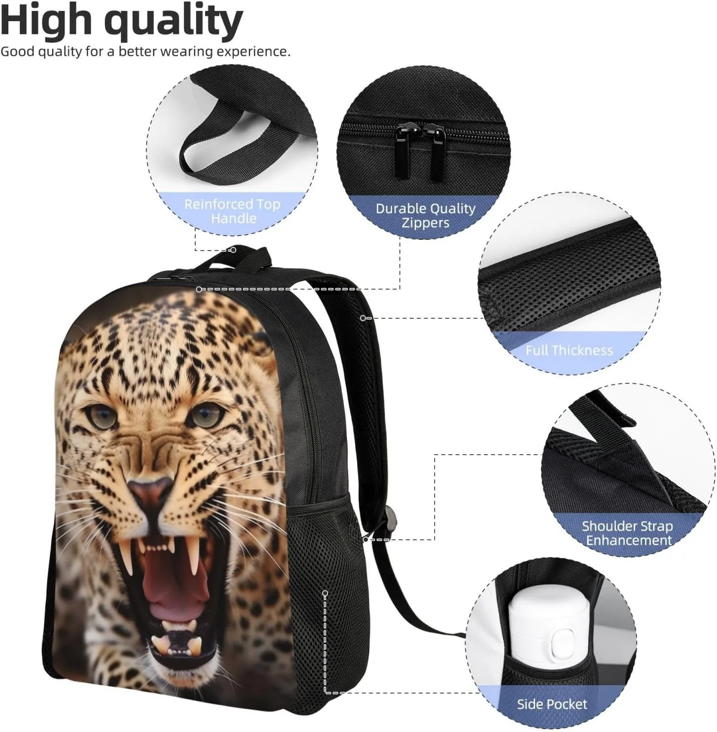 Laptop Backpack for Men Women Carry On Backpack Leopard Roars Cool Animal Backpack Lightweight Travel Bag Casual Daypack