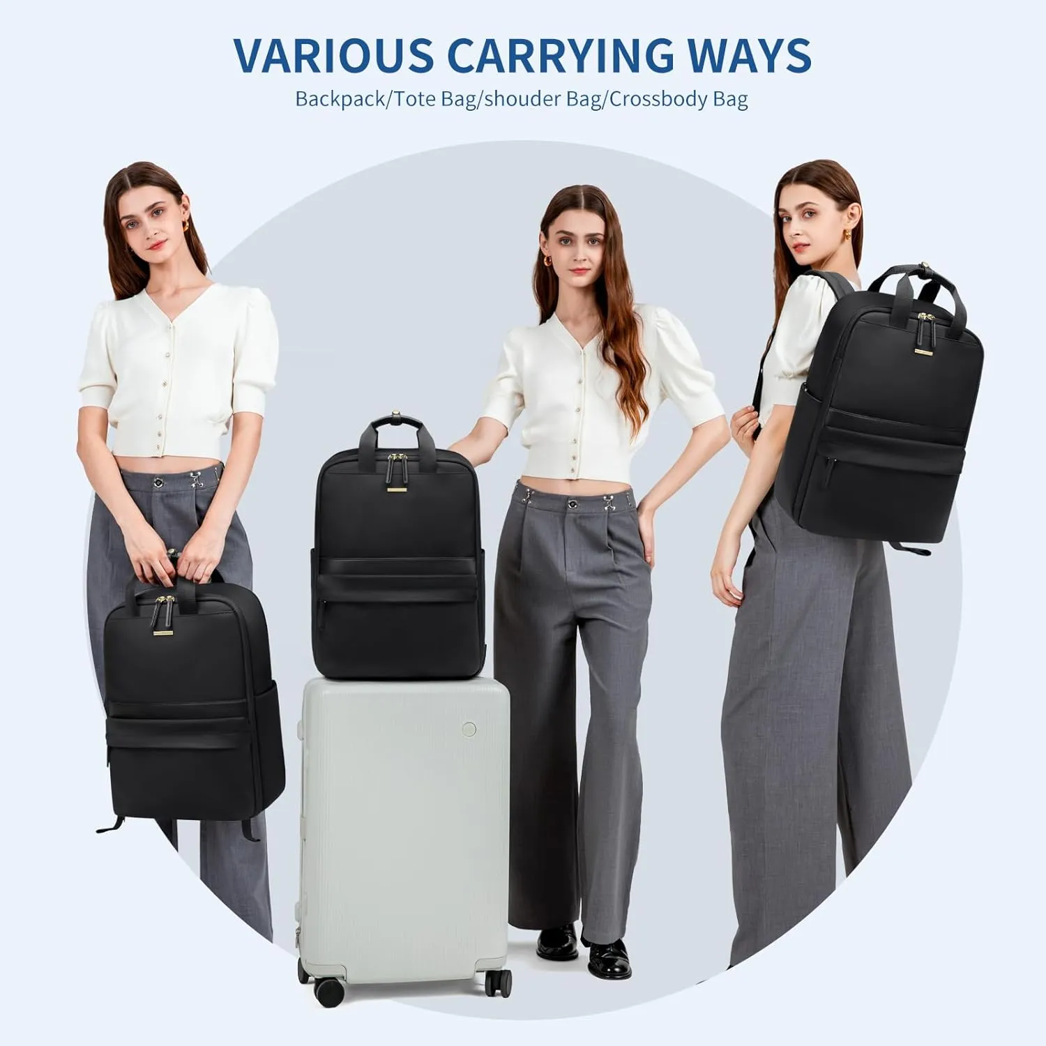 Laptop Backpack for Women Carry On Backpack Travel Backpack with Laptop Compartment for Work Travel Business Fit 16 Inch Notebook, Black