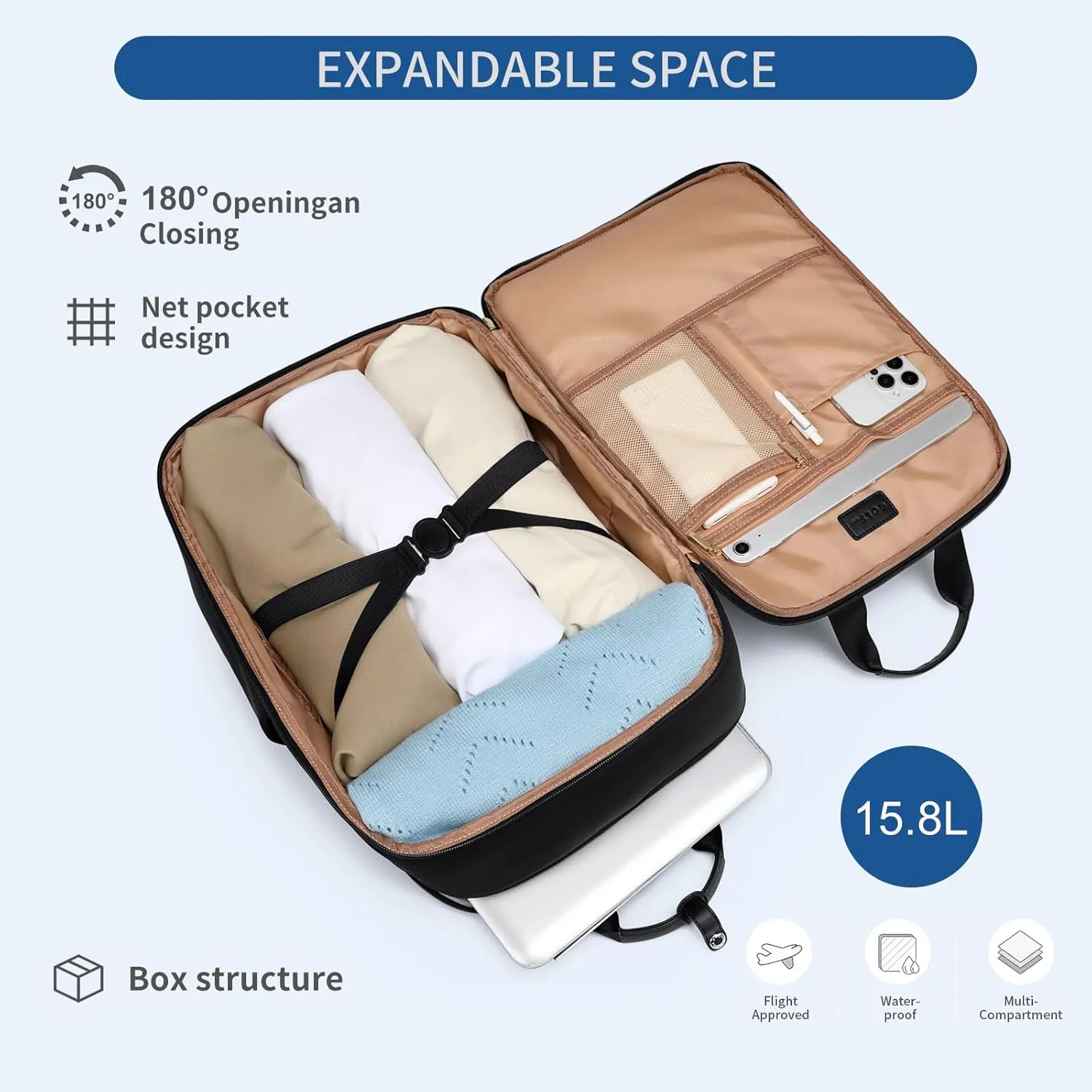 Laptop Backpack for Women Carry On Backpack Travel Backpack with Laptop Compartment for Work Travel Business Fit 16 Inch Notebook, Black