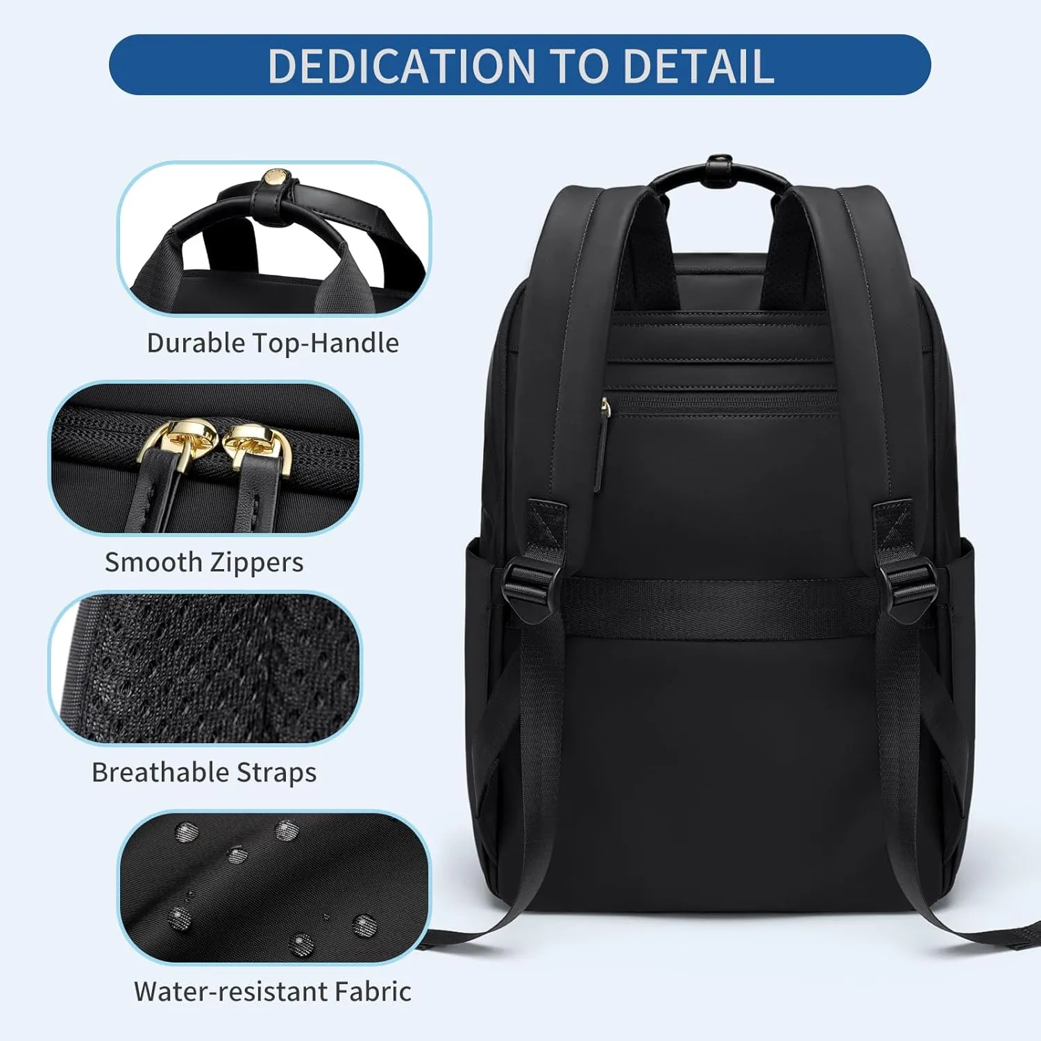 Laptop Backpack for Women Carry On Backpack Travel Backpack with Laptop Compartment for Work Travel Business Fit 16 Inch Notebook, Black