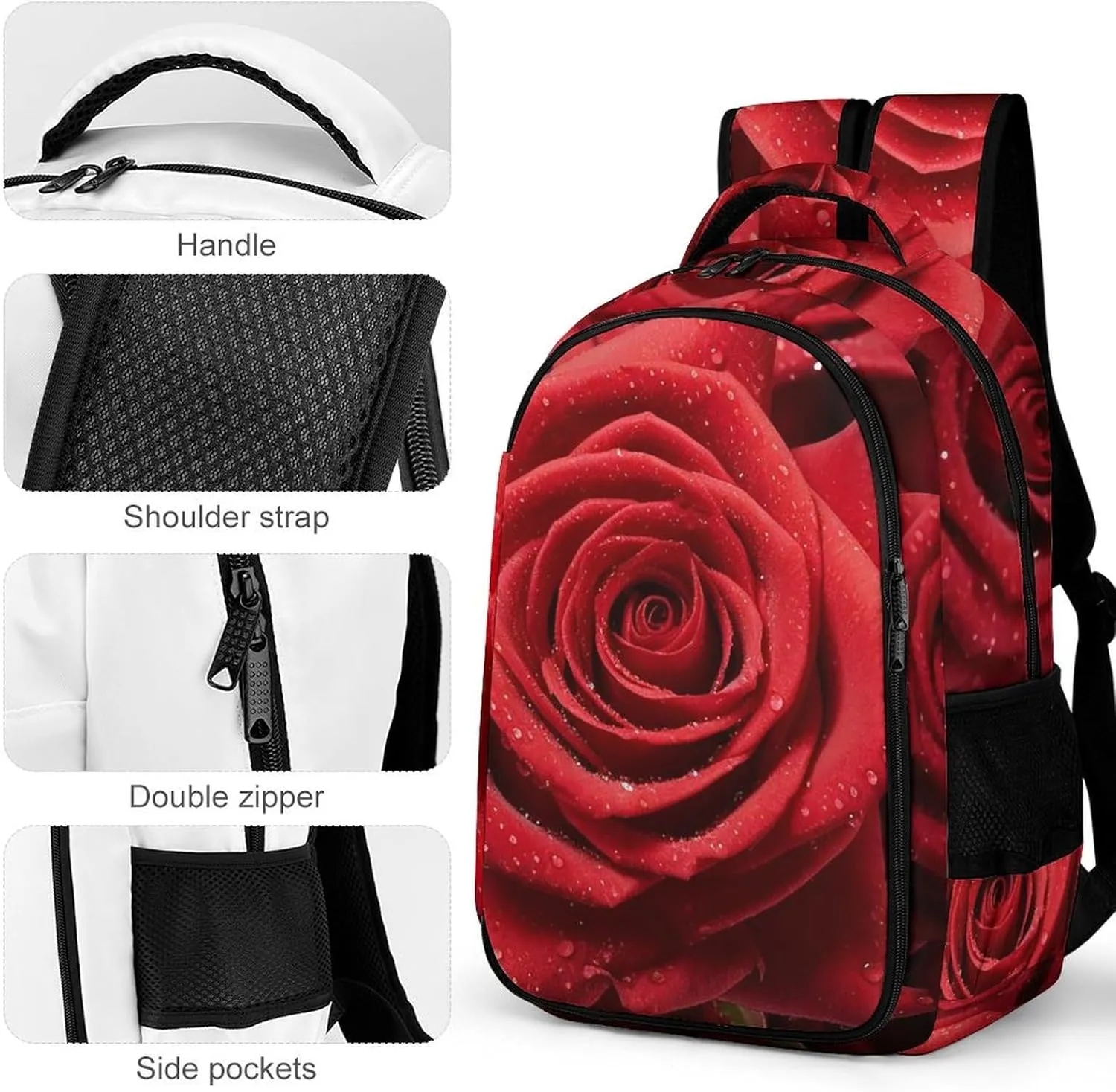 Laptop Backpack for Women Men Daypack Waterproof Red Rose Computer Bag Business Work Bag for Travel