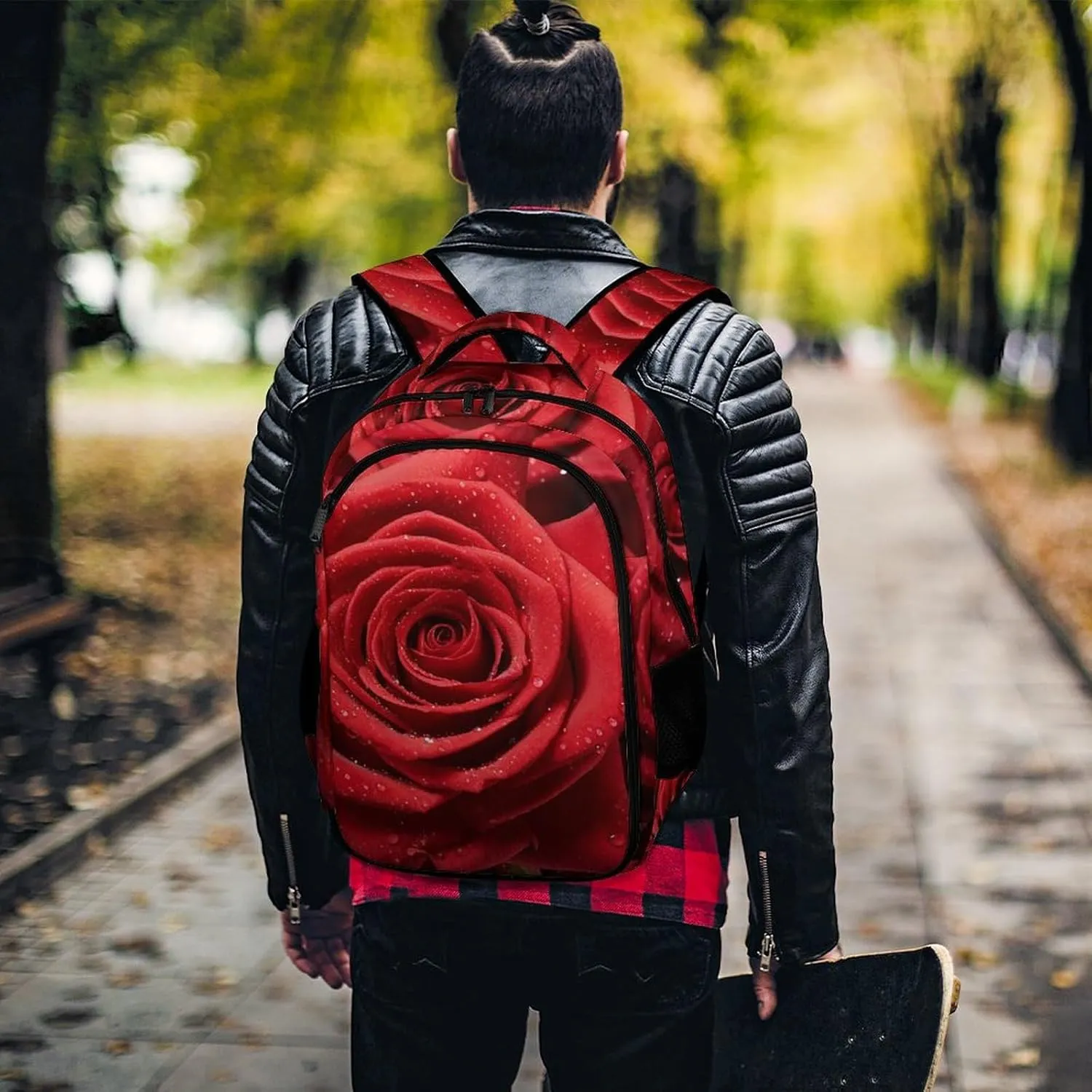 Laptop Backpack for Women Men Daypack Waterproof Red Rose Computer Bag Business Work Bag for Travel