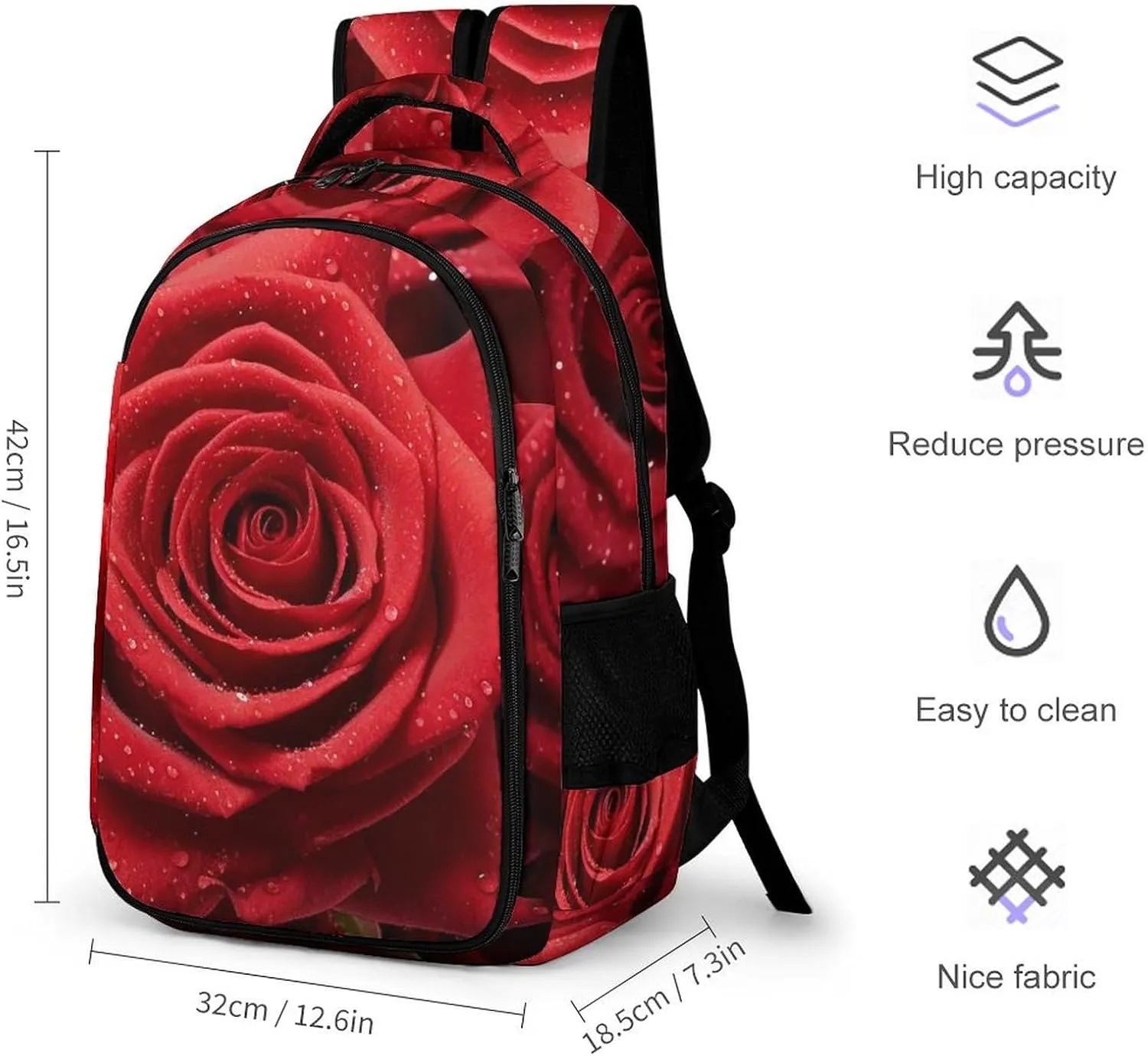 Laptop Backpack for Women Men Daypack Waterproof Red Rose Computer Bag Business Work Bag for Travel