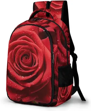Laptop Backpack for Women Men Daypack Waterproof Red Rose Computer Bag Business Work Bag for Travel