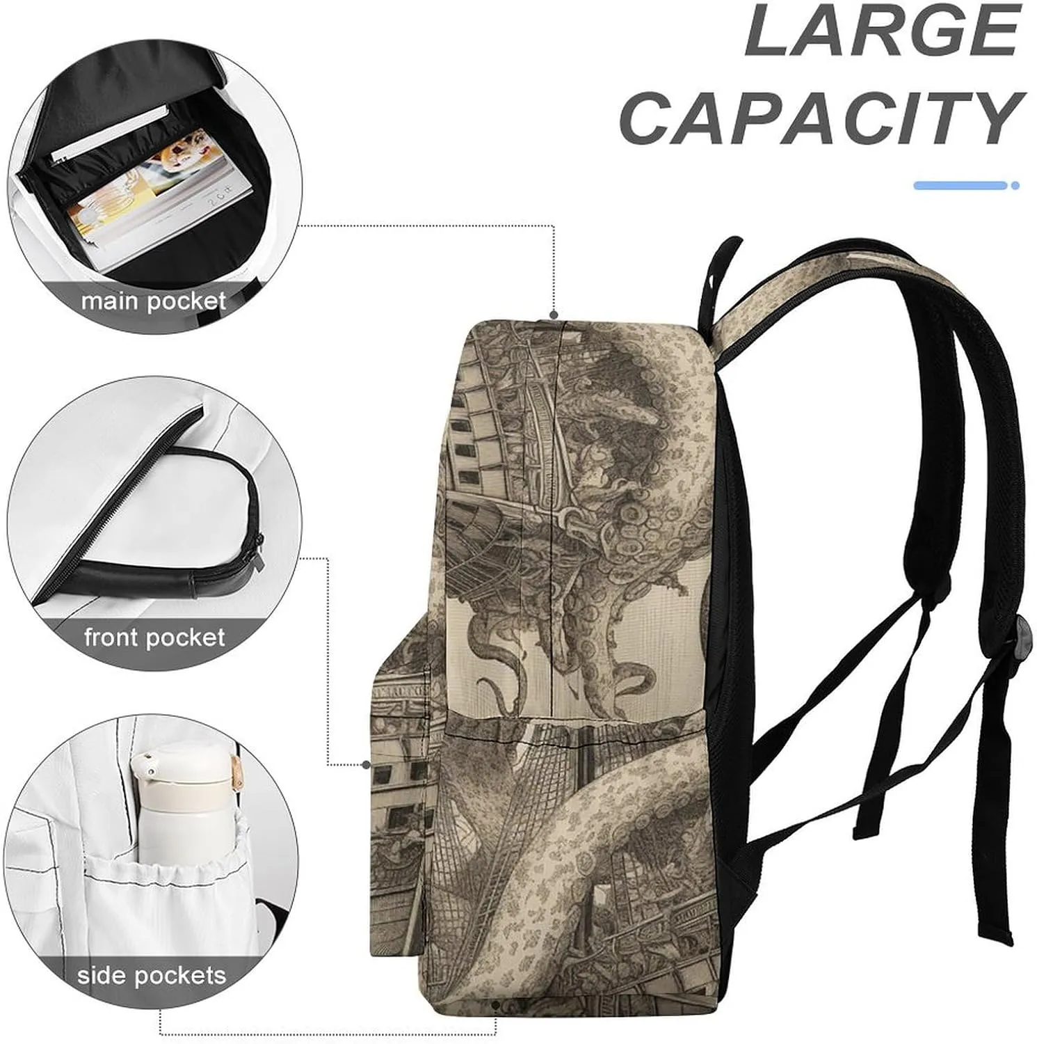 Laptop Backpack for Women Men Daypack Waterproof Sailing Pirate Octopus Computer Bag Business Work Bag for Travel