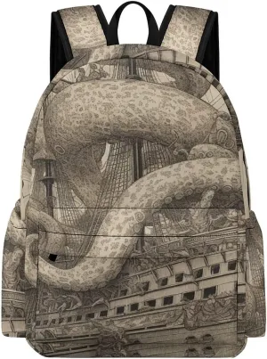 Laptop Backpack for Women Men Daypack Waterproof Sailing Pirate Octopus Computer Bag Business Work Bag for Travel