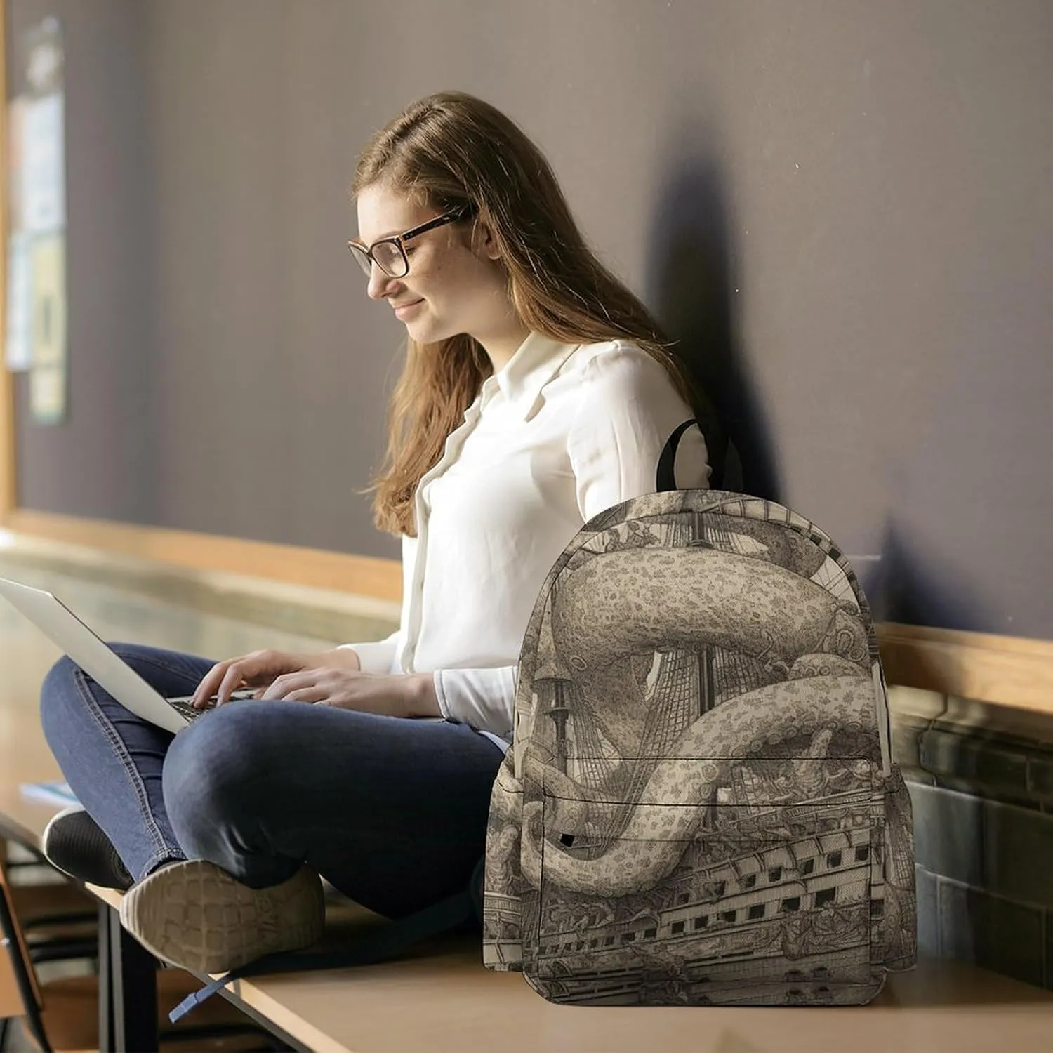 Laptop Backpack for Women Men Daypack Waterproof Sailing Pirate Octopus Computer Bag Business Work Bag for Travel
