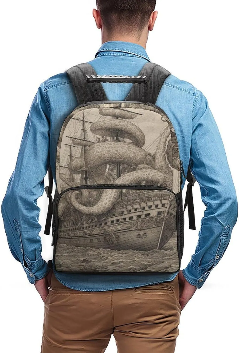 Laptop Backpack Sailing Pirate Octopus Daypack Computer Bag Travel Laptop Bag Casual Nurse Bag for Women Men
