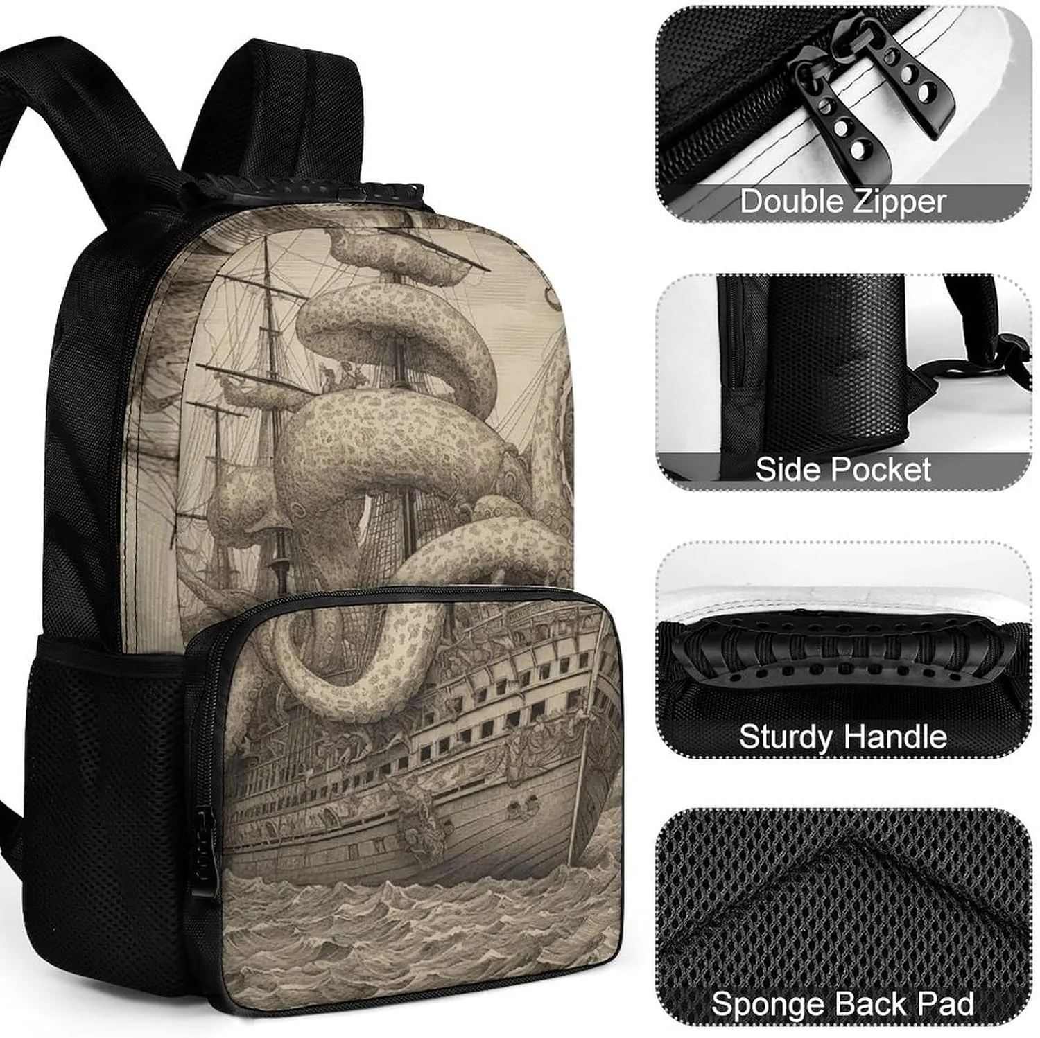 Laptop Backpack Sailing Pirate Octopus Daypack Computer Bag Travel Laptop Bag Casual Nurse Bag for Women Men