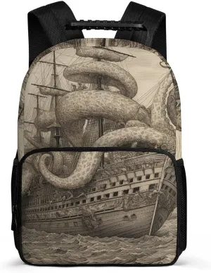 Laptop Backpack Sailing Pirate Octopus Daypack Computer Bag Travel Laptop Bag Casual Nurse Bag for Women Men