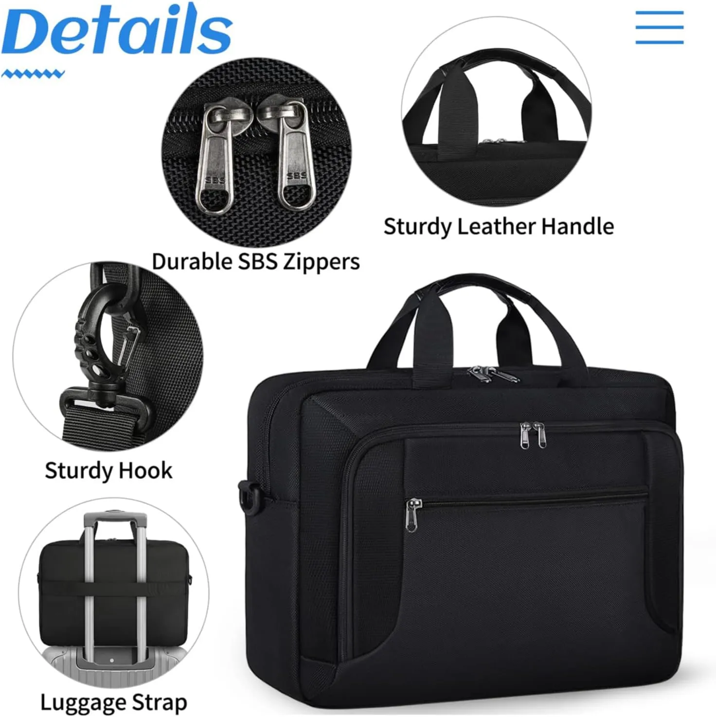 Laptop Bag 17.3 Inch Laptop Briefcase Large Waterproof Laptop Case for Men Women Business Office Work Computer Bag 17 Inch Adjustable Shoulder Messenger Bag, Black