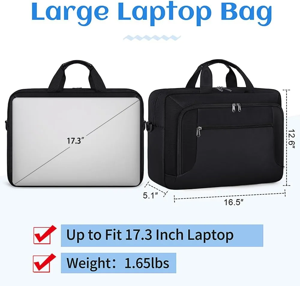 Laptop Bag 17.3 Inch Laptop Briefcase Large Waterproof Laptop Case for Men Women Business Office Work Computer Bag 17 Inch Adjustable Shoulder Messenger Bag, Black