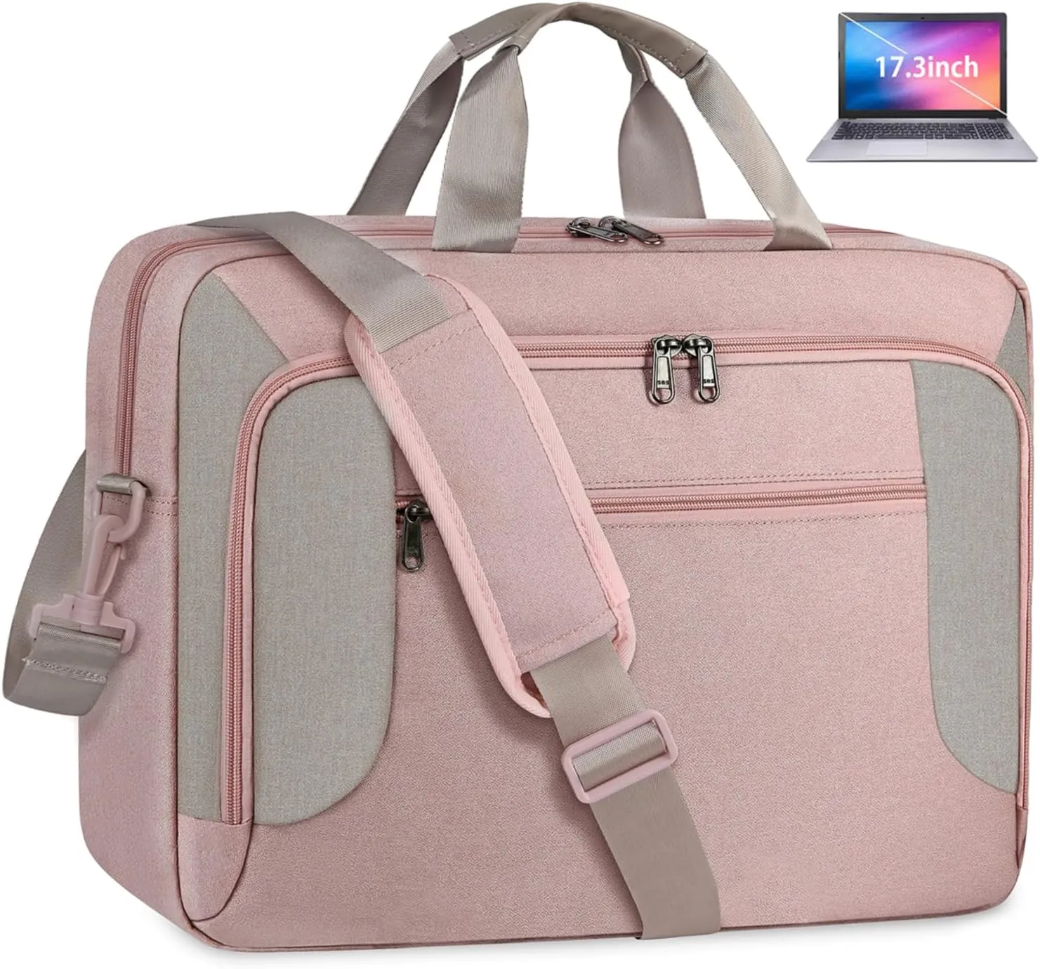 Laptop Bag 17.3 Inch Laptop Briefcase Large Waterproof Laptop Case for Men Women Business Office Work Computer Bag 17 Inch Adjustable Shoulder Messenger Bag, Pink