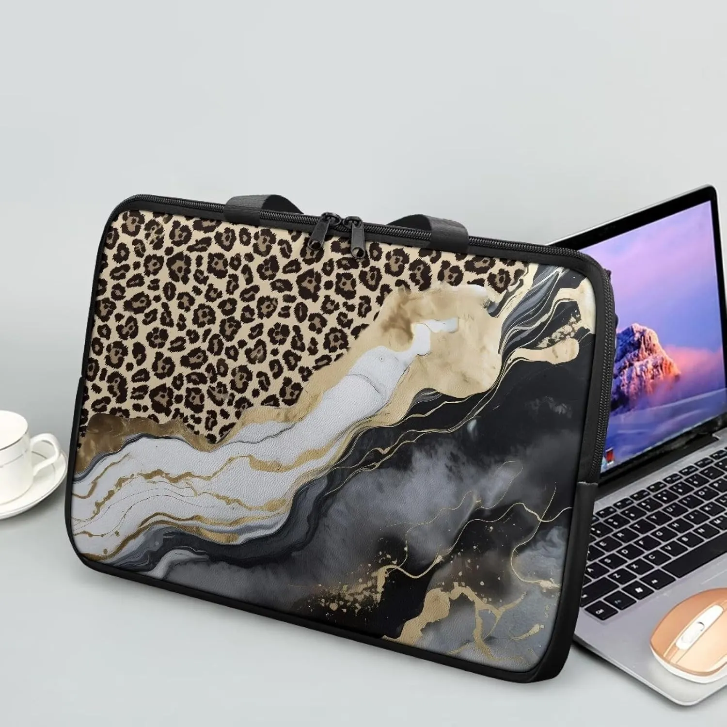 Laptop Bag Case Womens Mens Leather Laptop Sleeve Zipper Shockproof Computer Carrying Bag 10 Inch- 17 Inch