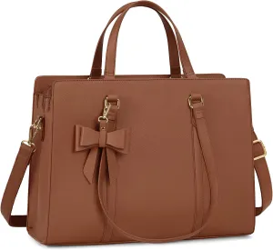 Laptop Bag for Women 15.6 inch Laptop Tote Bag Waterproof Leather Computer Bag Large Lightweight Briefcase Professional Business Office Work Bag, Dark Brown