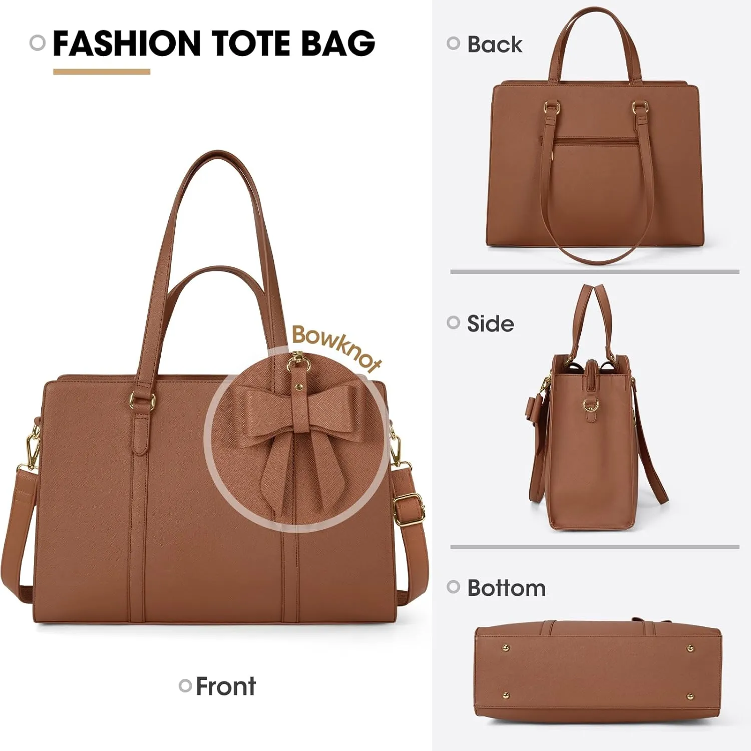 Laptop Bag for Women 15.6 inch Laptop Tote Bag Waterproof Leather Computer Bag Large Lightweight Briefcase Professional Business Office Work Bag, Dark Brown