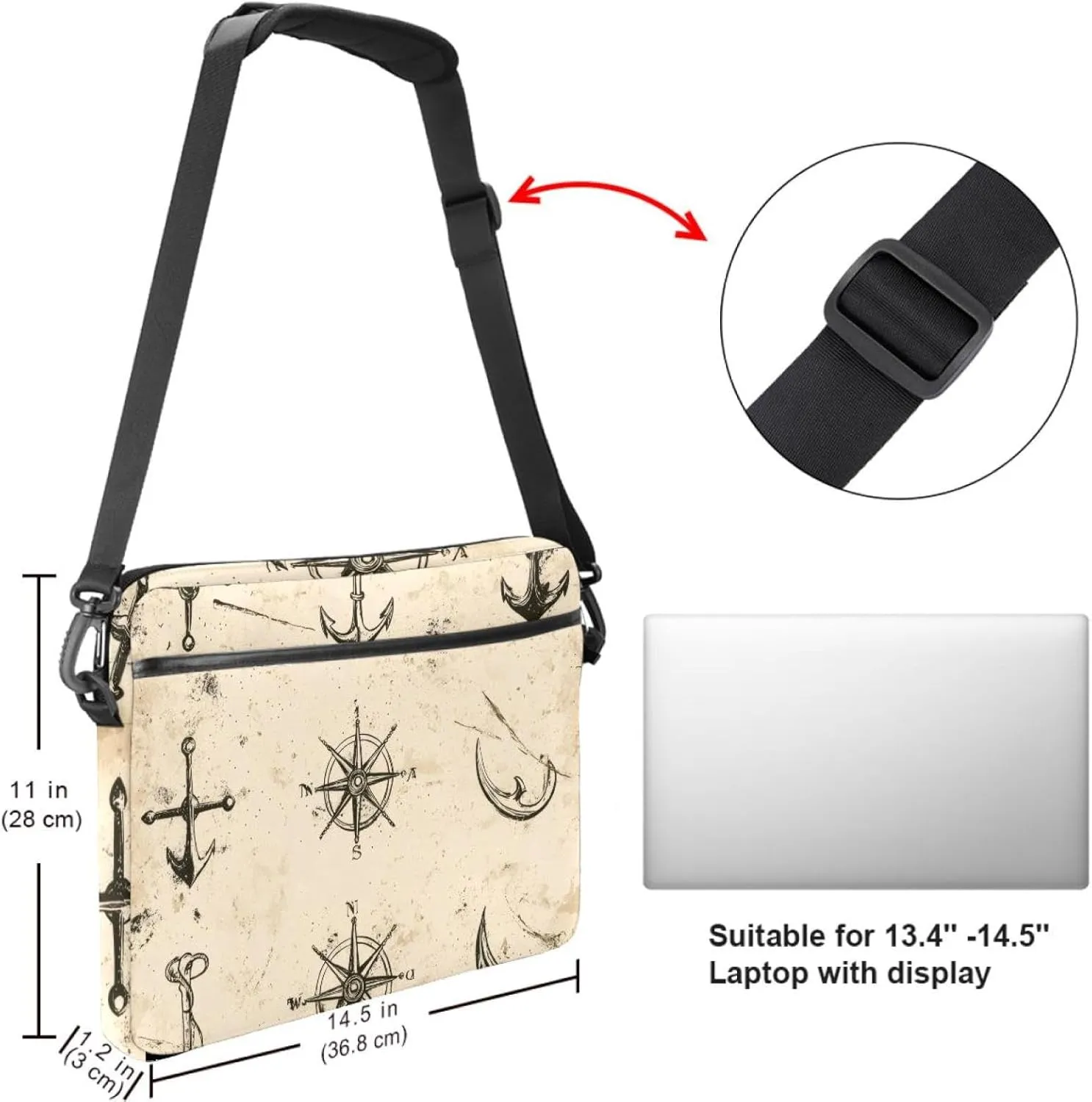 Laptop Bag Messenger Sleeve Vintage Sail Boat Ocean Blue Background Portable Tote Laptop Case Work Business Bag