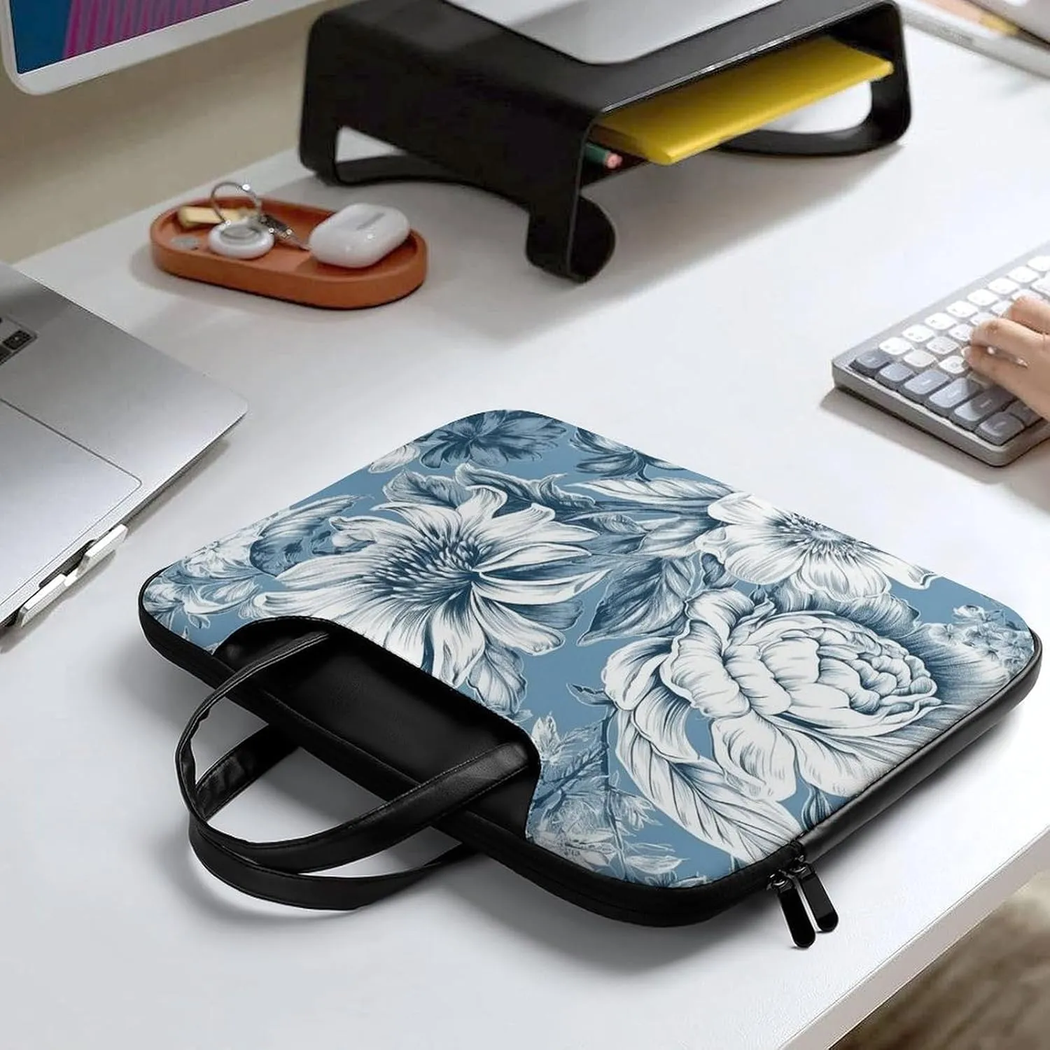 Laptop Bag Premium Laptop Case Briefcase Hand Painted Flower Computer Tote Bag Portable Messenger Bag for Men