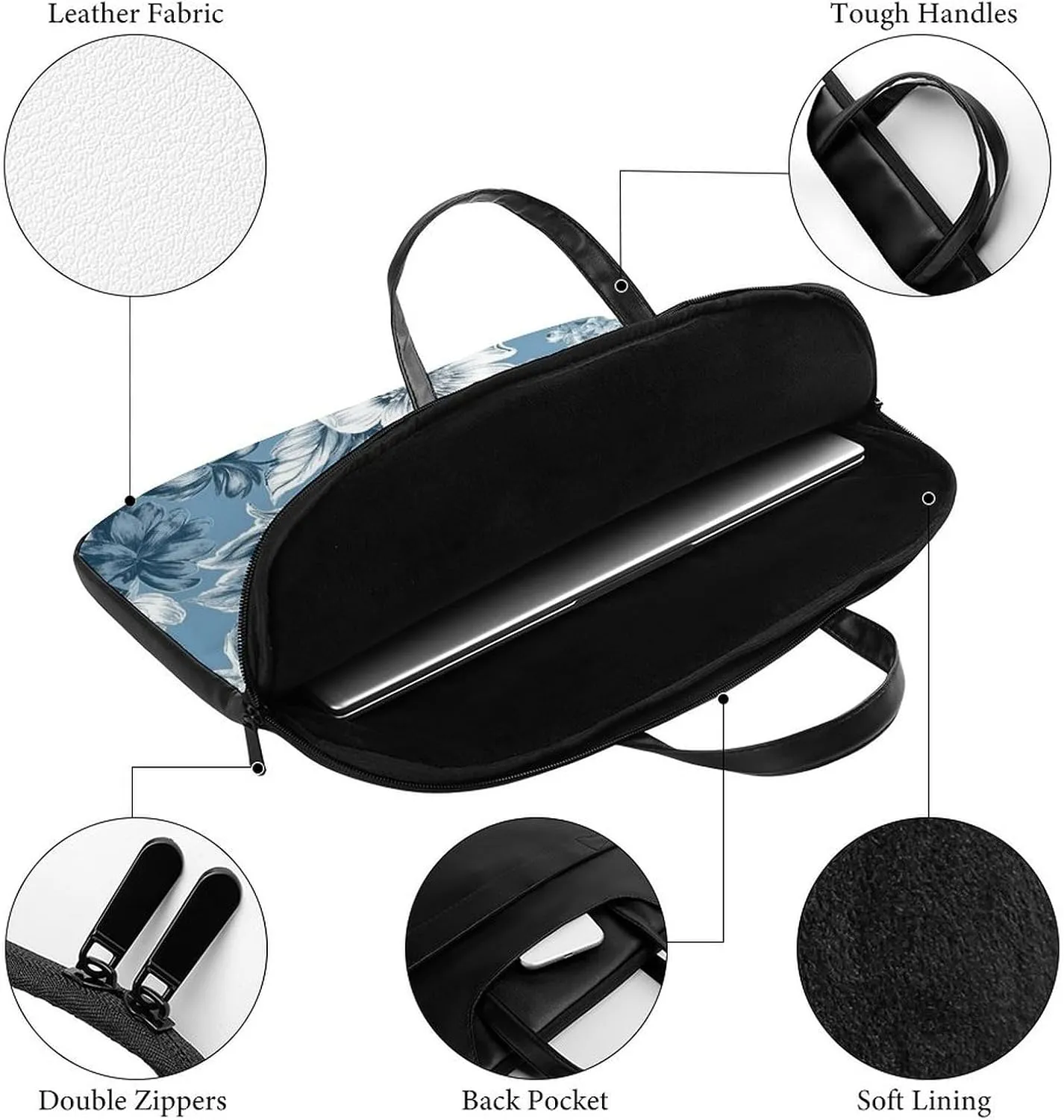 Laptop Bag Premium Laptop Case Briefcase Hand Painted Flower Computer Tote Bag Portable Messenger Bag for Men