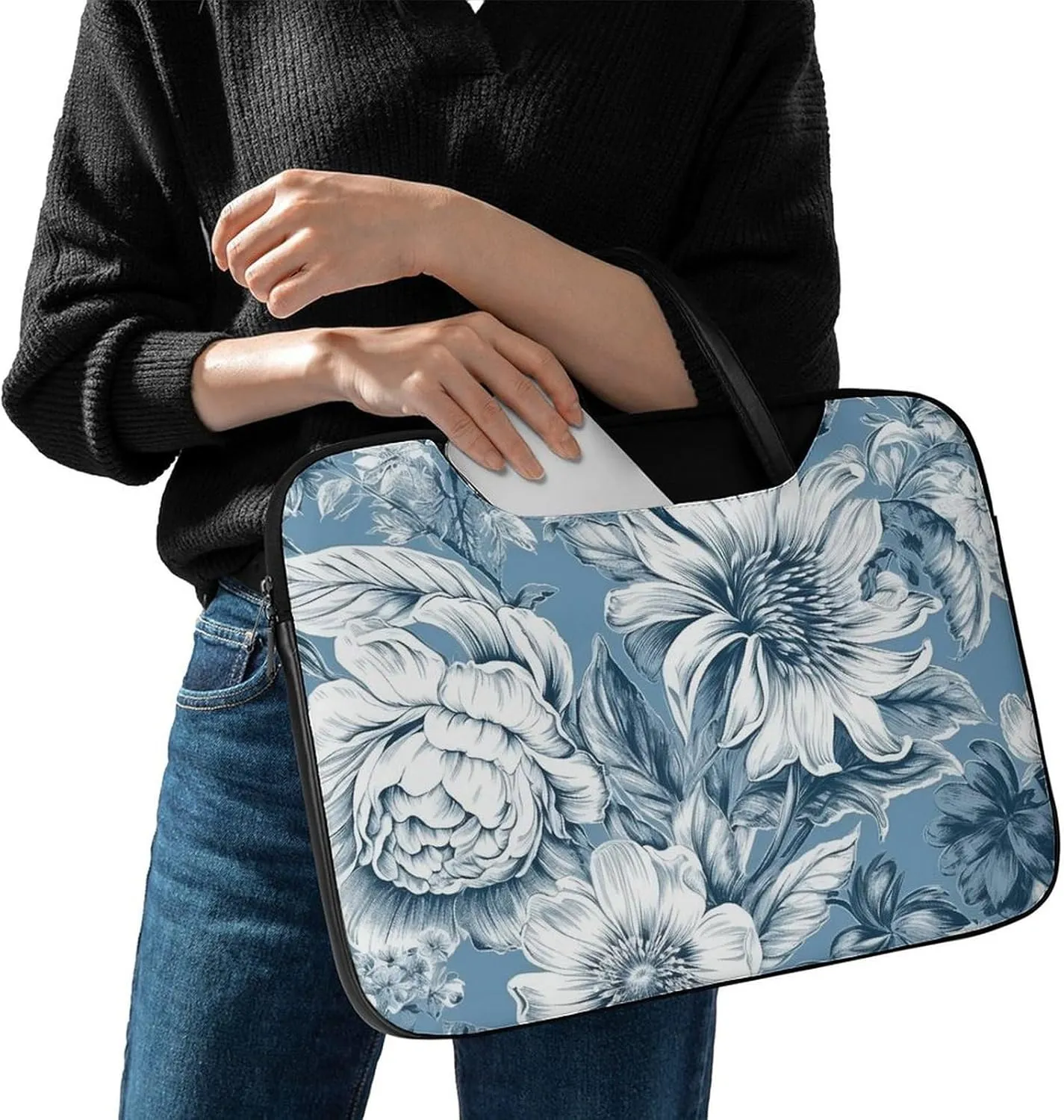 Laptop Bag Premium Laptop Case Briefcase Hand Painted Flower Computer Tote Bag Portable Messenger Bag for Men