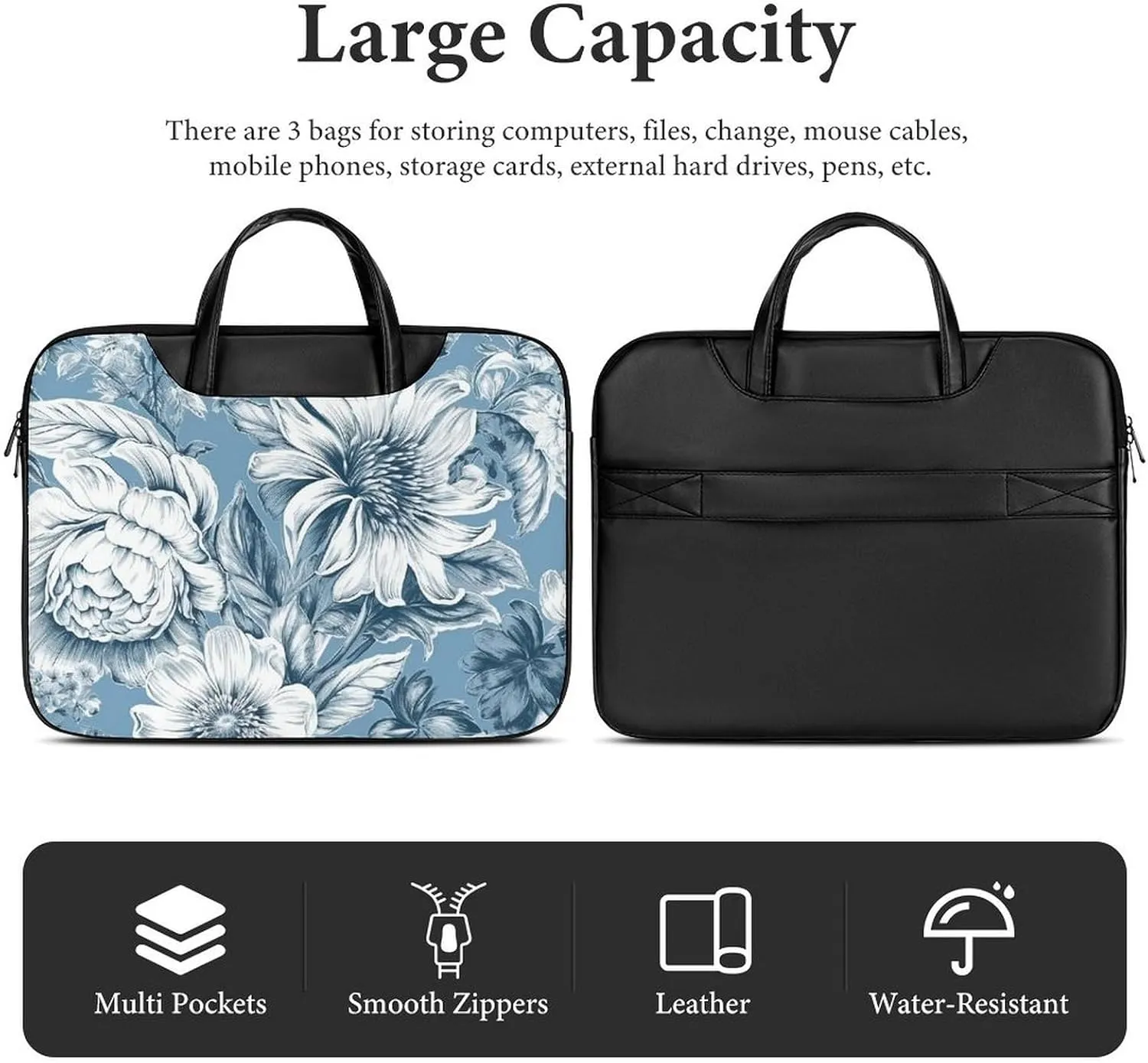 Laptop Bag Premium Laptop Case Briefcase Hand Painted Flower Computer Tote Bag Portable Messenger Bag for Men