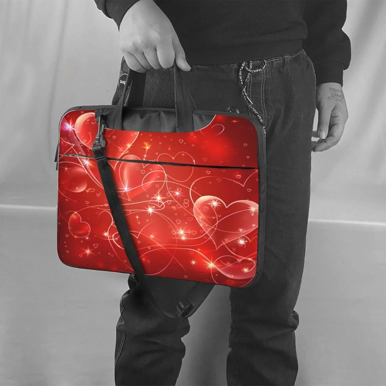 Laptop Bag Valentines Love Heart Art Laptop Tote Bag Women Men Laptop Sleeve Case Lightweight Computer Bag Briefcase