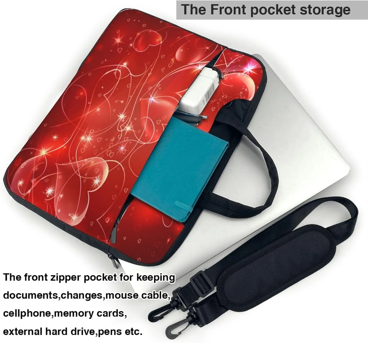 Laptop Bag Valentines Love Heart Art Laptop Tote Bag Women Men Laptop Sleeve Case Lightweight Computer Bag Briefcase