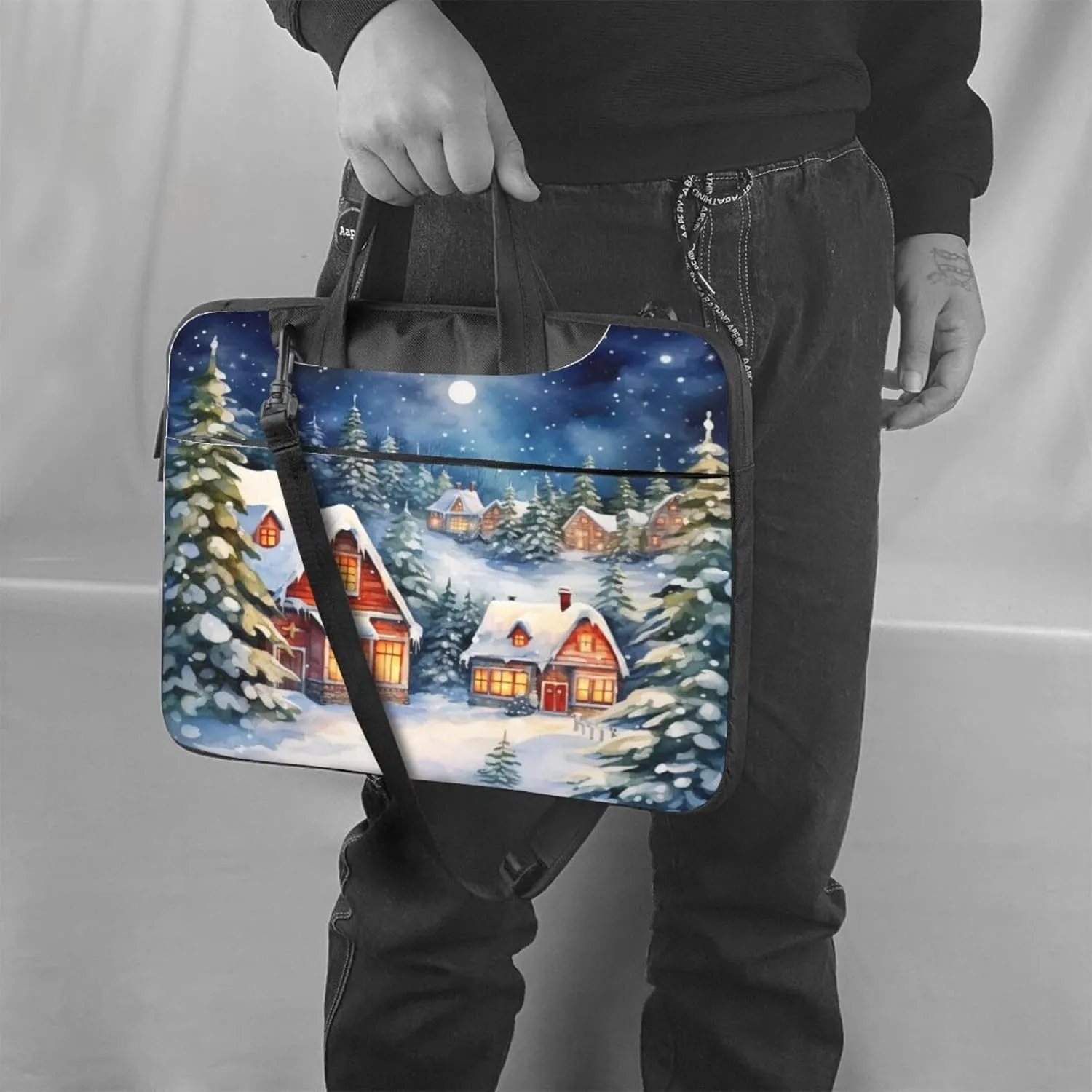 Laptop Bag Vintage Christmas Postal Pattern Santa Claus Laptop Tote Bag Women Men Laptop Sleeve Case Computer Bag