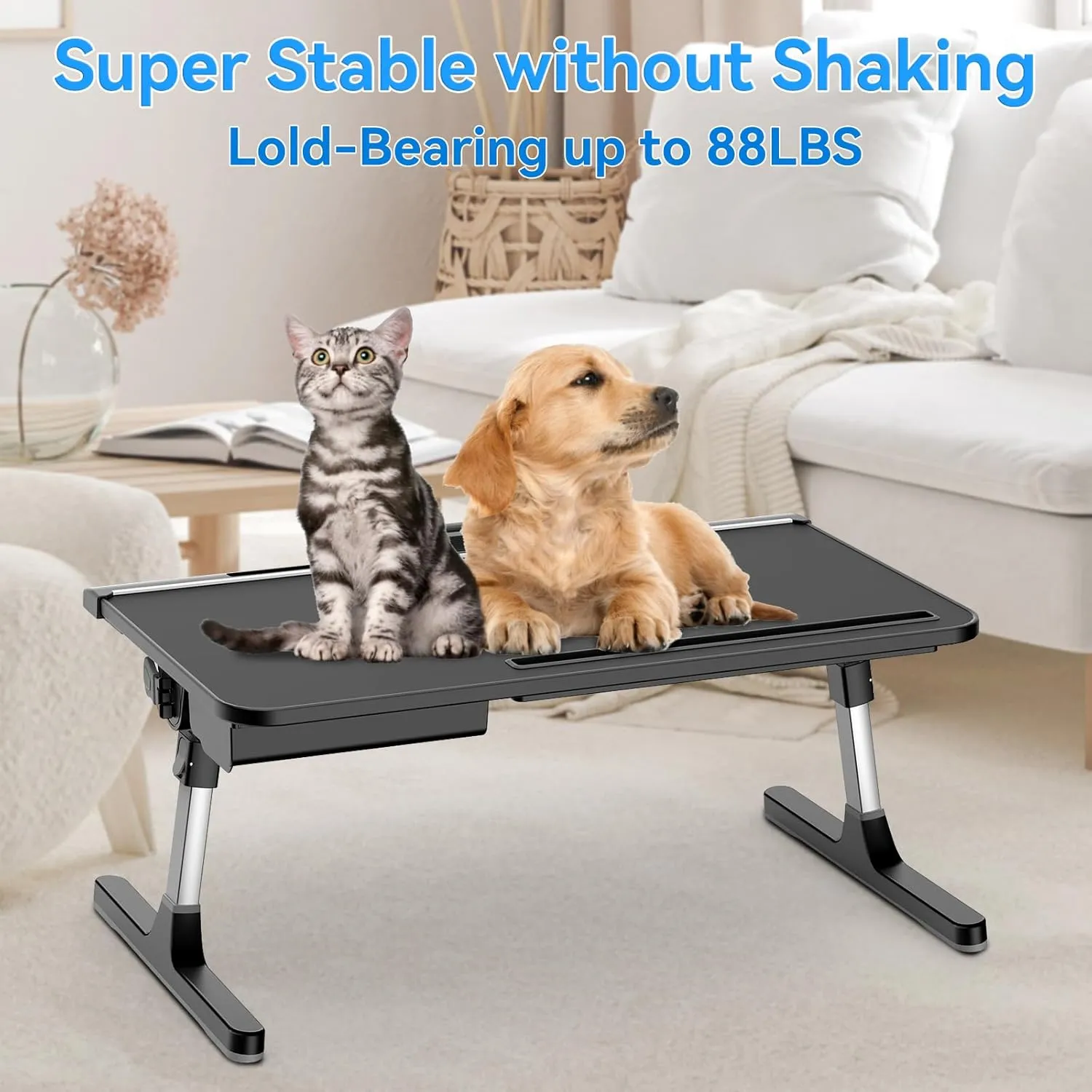 Laptop Bed Desk Tray, Adjustable Sturdy Laptop Stand for Bed with Premium Materials, Folding Portable Lap Desk for Writing Working Eating Painting (Black, 23.6"×14")